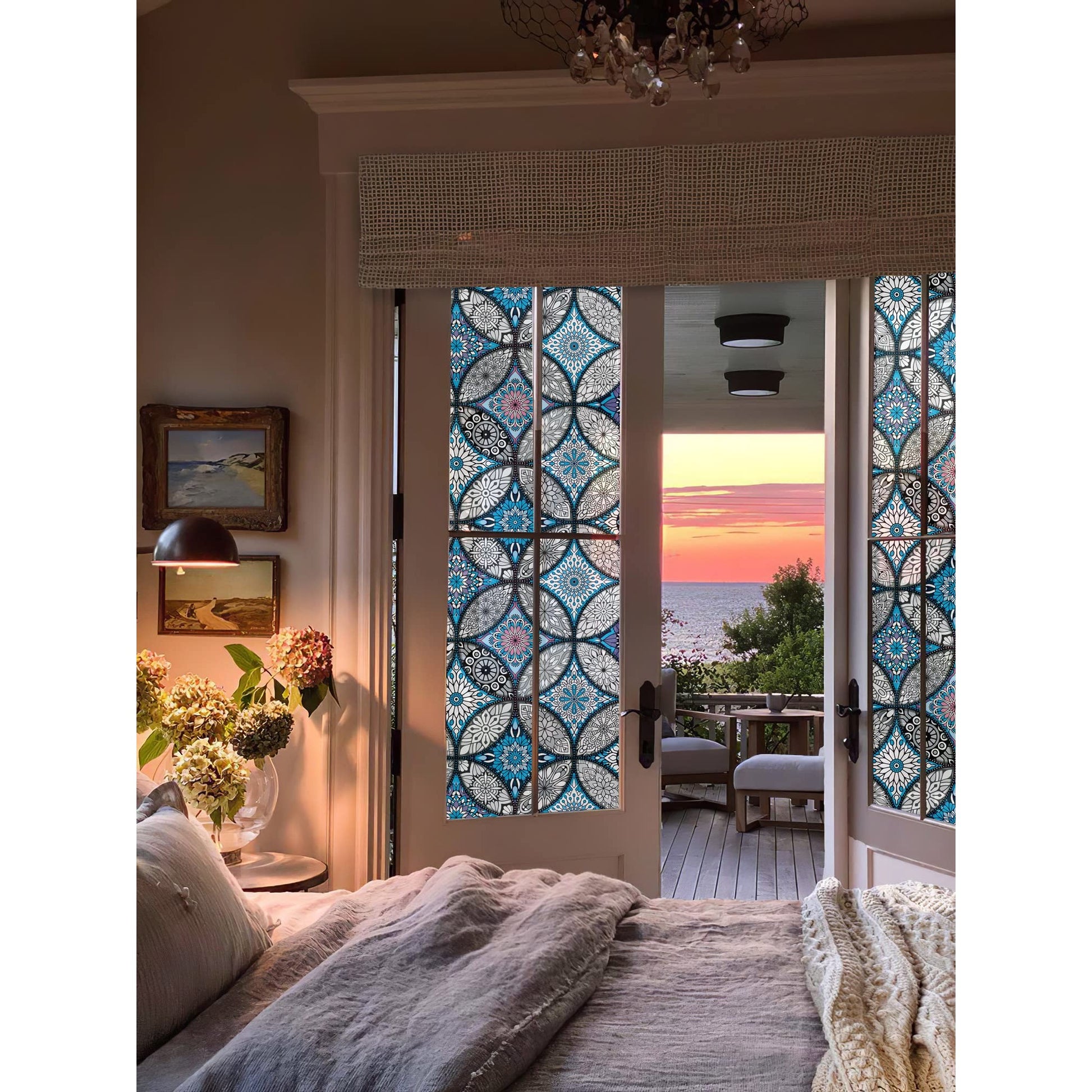 JiffDiff Blue Window Privacy Film Decorative Window Tint Film Stained Glass Window Clings Static Cling Decorative Window Film Sun Blocking Heat Control Window Covering Film for Home - Medaid International