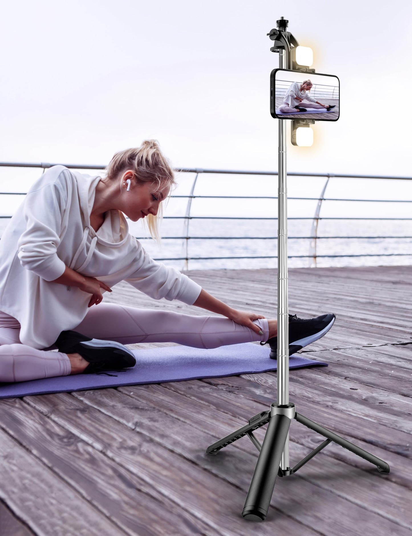 53'' Selfie Stick Tripod with Light, Extendable Selfie Stick with Remote, Portable Cell Phone Tripod Stand with All in 1 Phone Clip, Lightweight Camera Tripod Compatible with iPhone 15 14 13, Android - Medaid International