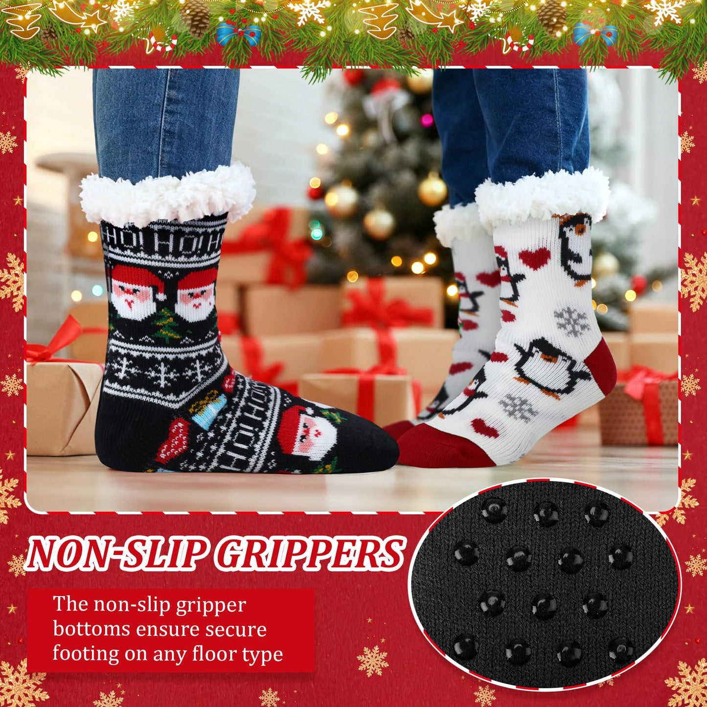 Cutecrop 16 16/24 Pairs Christmas Slipper Socks for Women Men Fuzzy Non-slip Cozy Fluffy Holiday Thermal Socks Bulk Gifts (Black Snowman) - Medaid International