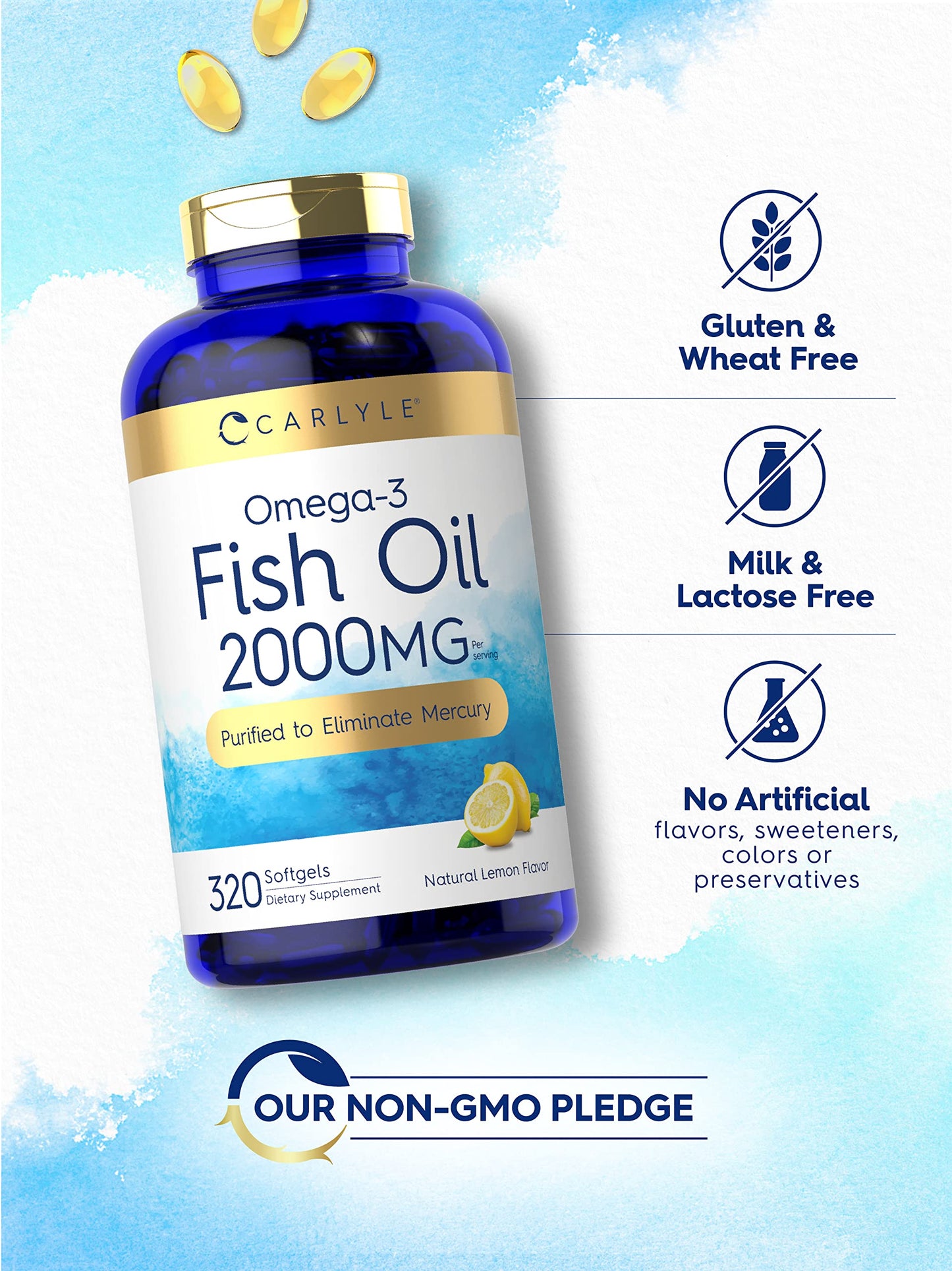 Carlyle Fish Oil Omega 3 Supplements | 2000mg | 320 Softgels | EPA & DHA | 600mg Total Omega-3 | Non-GMO, Gluten Free Pills - Medaid International