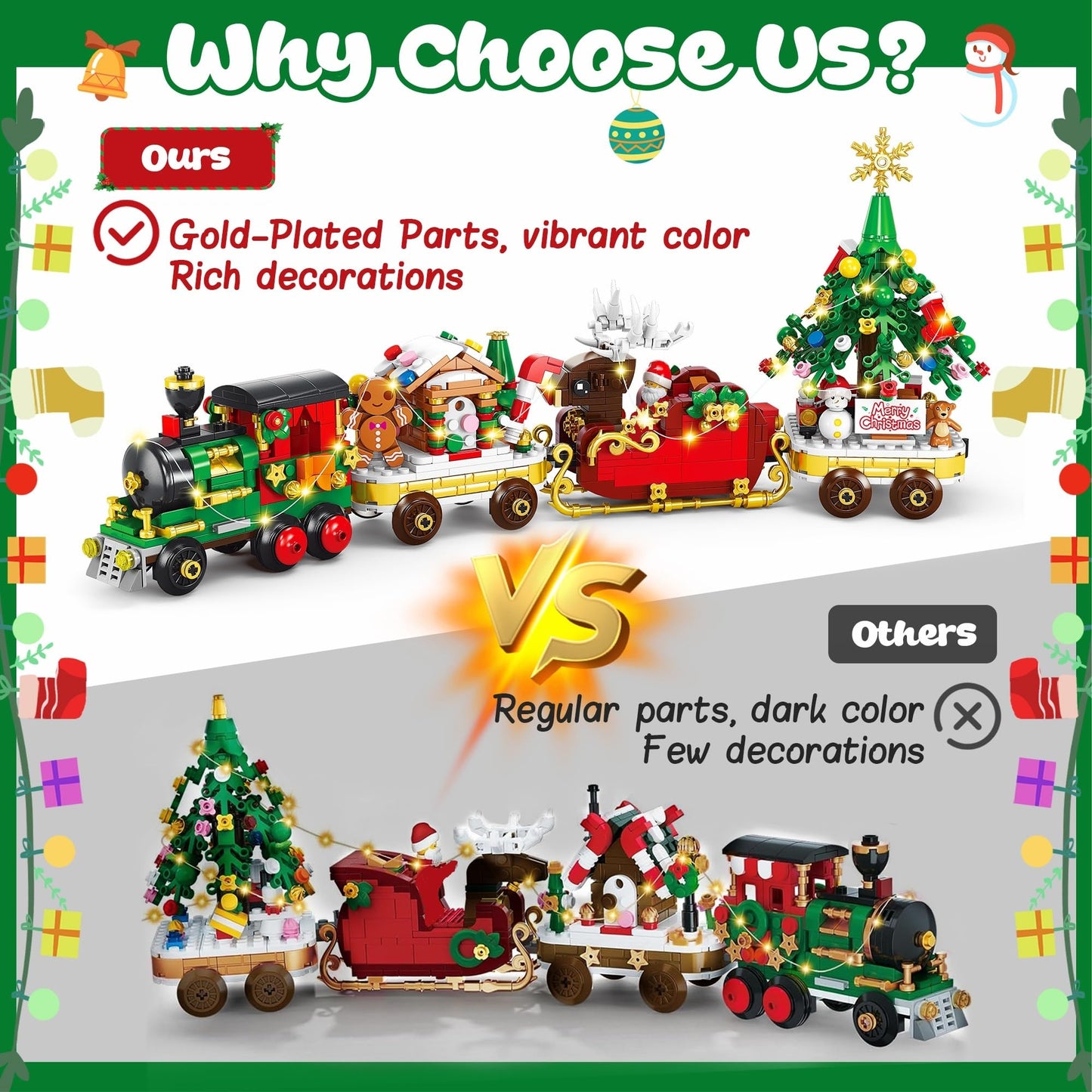 Advent Calendar 2025 Christmas Train Building Set with Lights, 24 Boxes Christmas Countdown Surprise Blocks Compatible with Lego, Xmas Gifts for Kids Adults (849PCS) - Medaid International