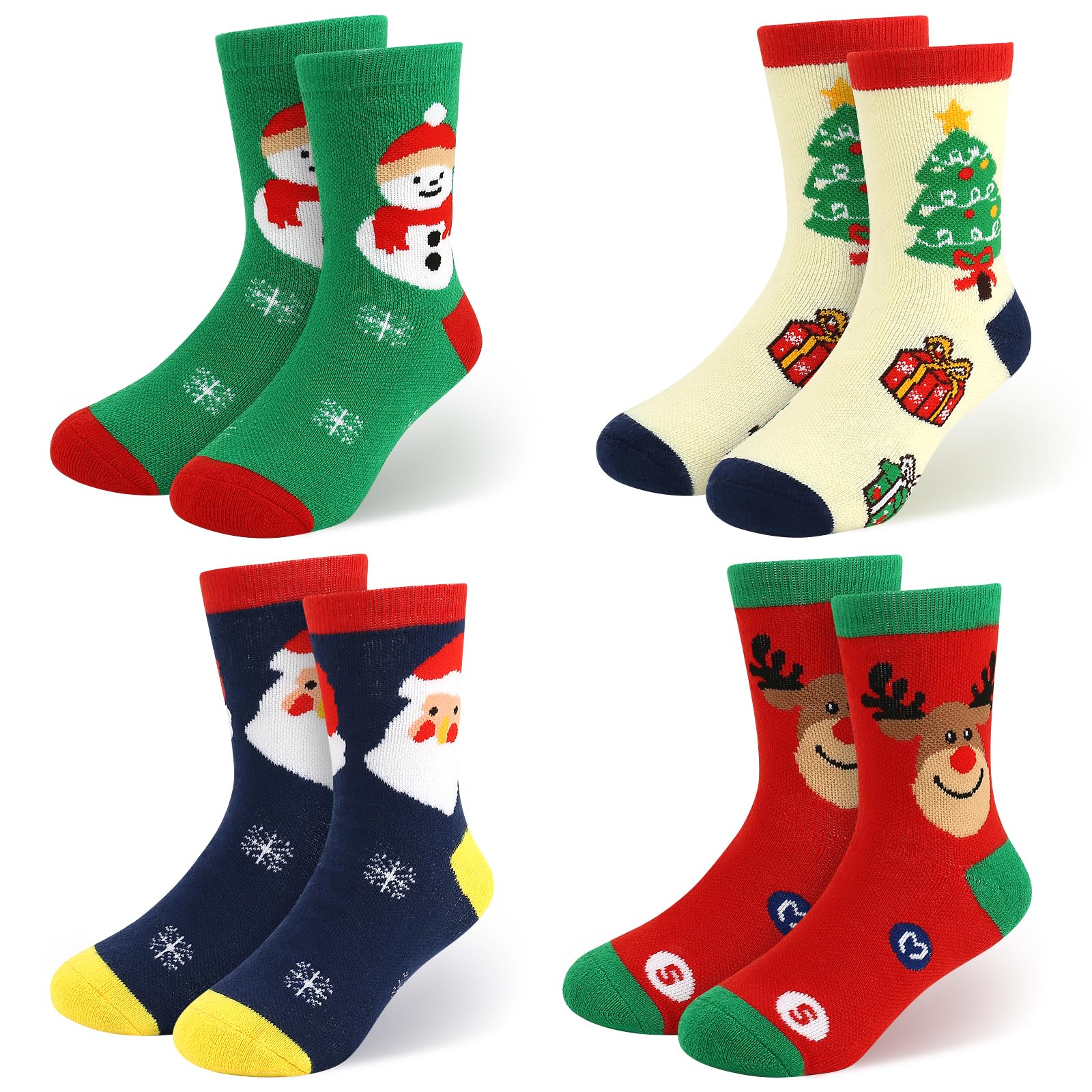 Merino Wool Christmas Socks for Toddler Boys Girls, Kids Hiking Winter Warm Cozy Thick Thermal Crew Boot Socks 4 Pairs - Medaid International