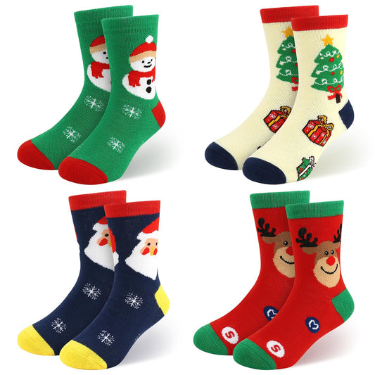 Merino Wool Christmas Socks for Toddler Boys Girls, Kids Hiking Winter Warm Cozy Thick Thermal Crew Boot Socks 4 Pairs - Medaid International