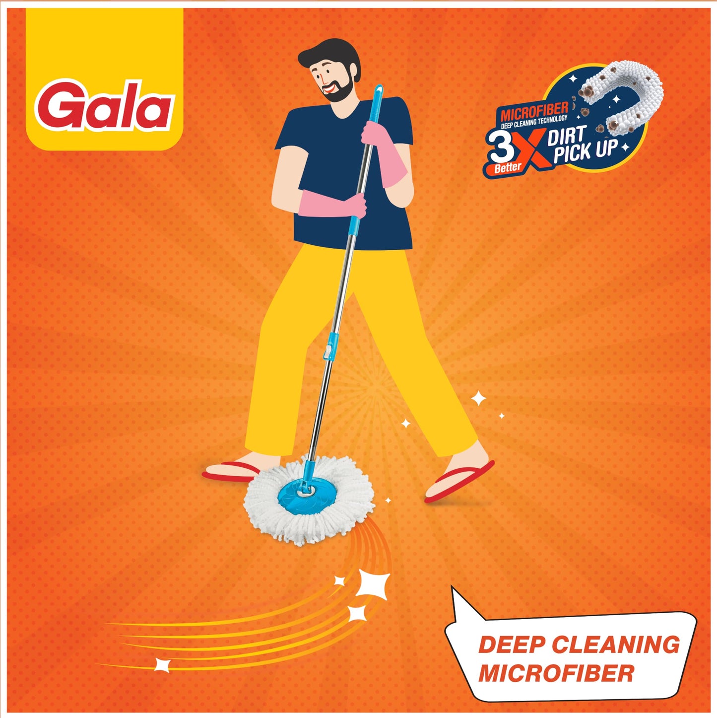Gala e-Quick Spin Floor Cleaning Mop Set with 2 Microfiber Refills, Easy Wheels, Big Bucket & Wringer for Home, Household Cleaner Accessories (White & Blue) - Medaid International