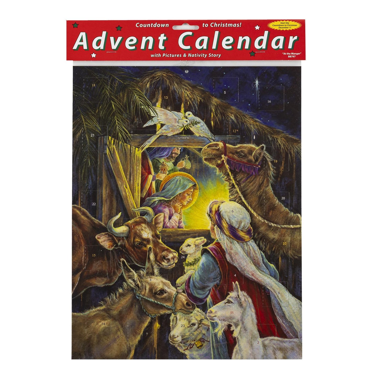 At the Manger Religious Advent Calendar (Countdown to Christmas) with Nativity Story by Vermont Christmas Company - Medaid International