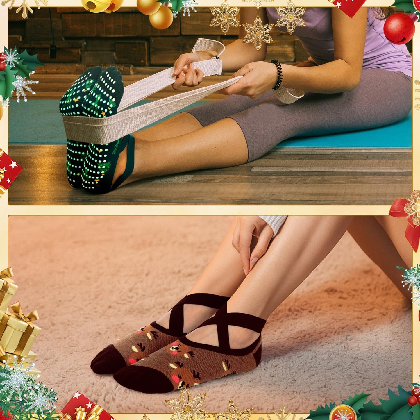 Shyyween 8 Pairs Christmas Yoga Socks for Women Non-slip Grips & Straps, Ideal for Pilates Christmas Gifts for Xmas Holiday Ballet, Dance, Barre, Hospital, Barefoot - Medaid International