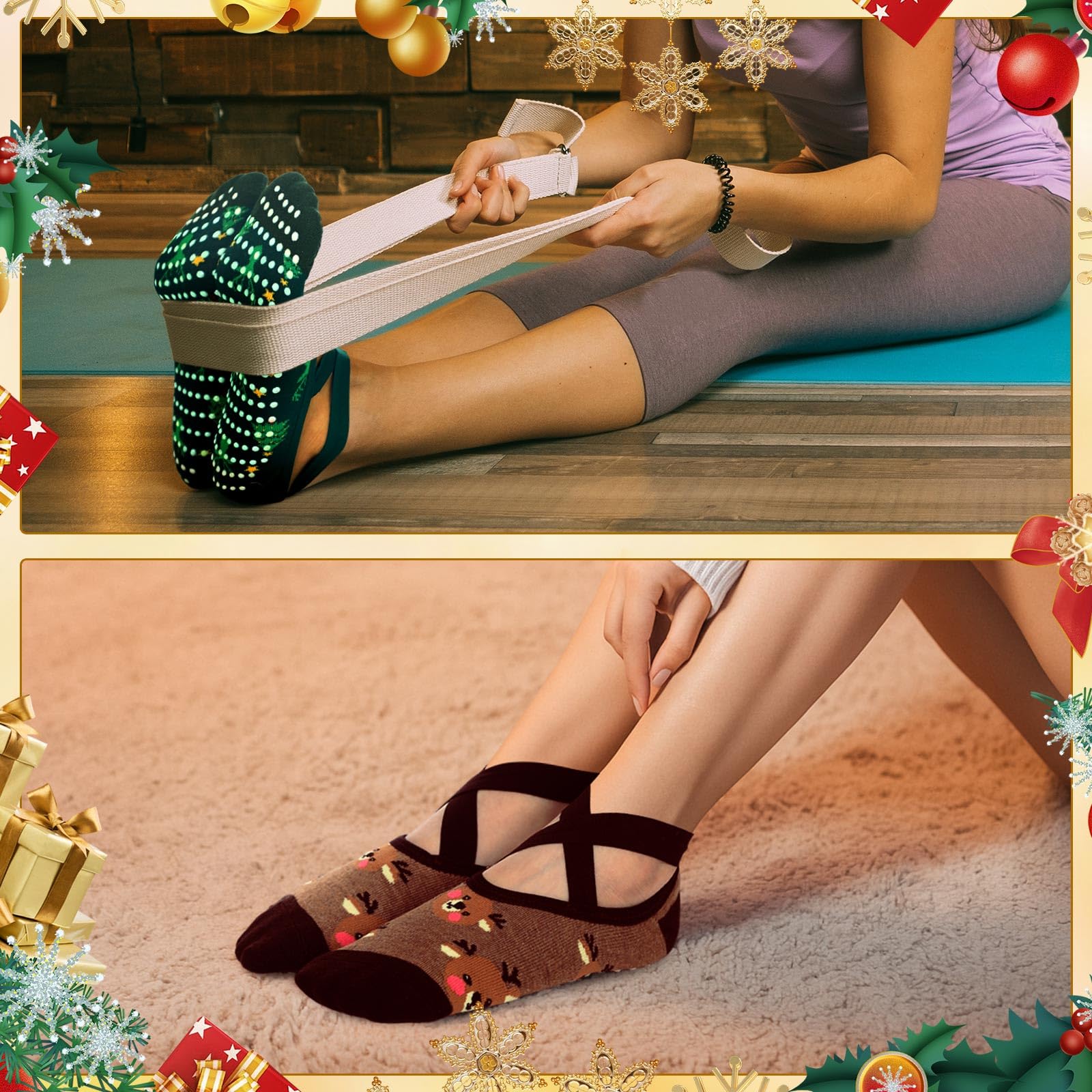 Shyyween 8 Pairs Christmas Yoga Socks for Women Non-slip Grips & Straps, Ideal for Pilates Christmas Gifts for Xmas Holiday Ballet, Dance, Barre, Hospital, Barefoot - Medaid International
