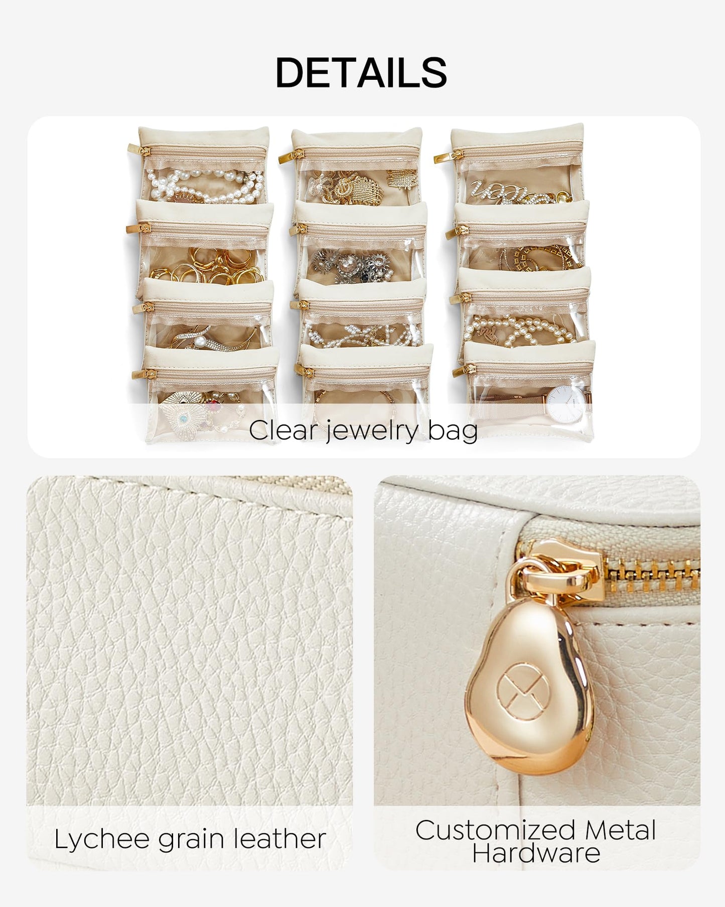 Vlando Travel Jewelry Case,Jewelry Box with 12 Velvet Jewelry Pouch Jewelry Travel Organizer for Women Girl Jewelry Case Necklace Rings Earrings Bags Wedding Gifts (White) - Medaid International