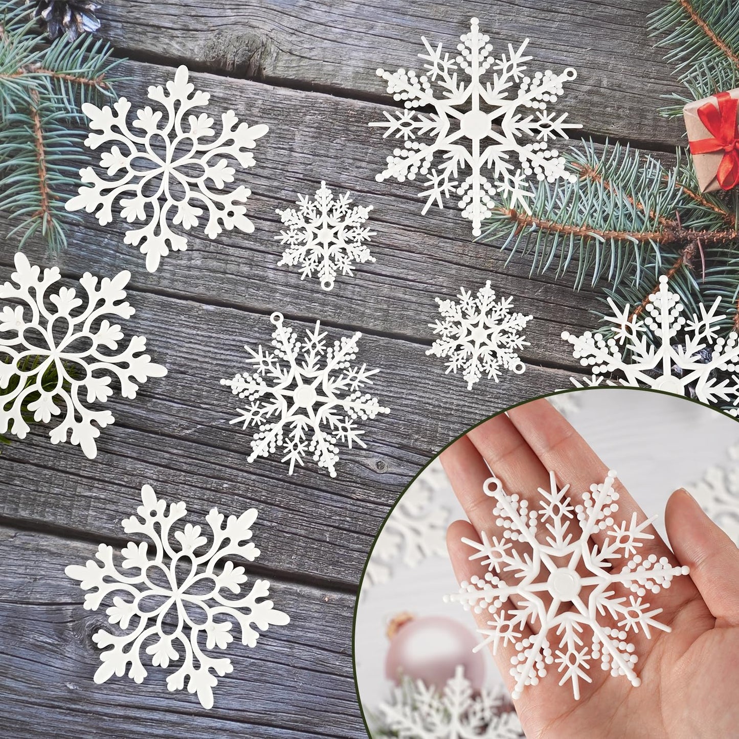 18pcs Christmas White Plastic Snowflake Hanging Ornaments for Winter Christmas Tree Decorations Size Varies Craft Snowflakes - Medaid International