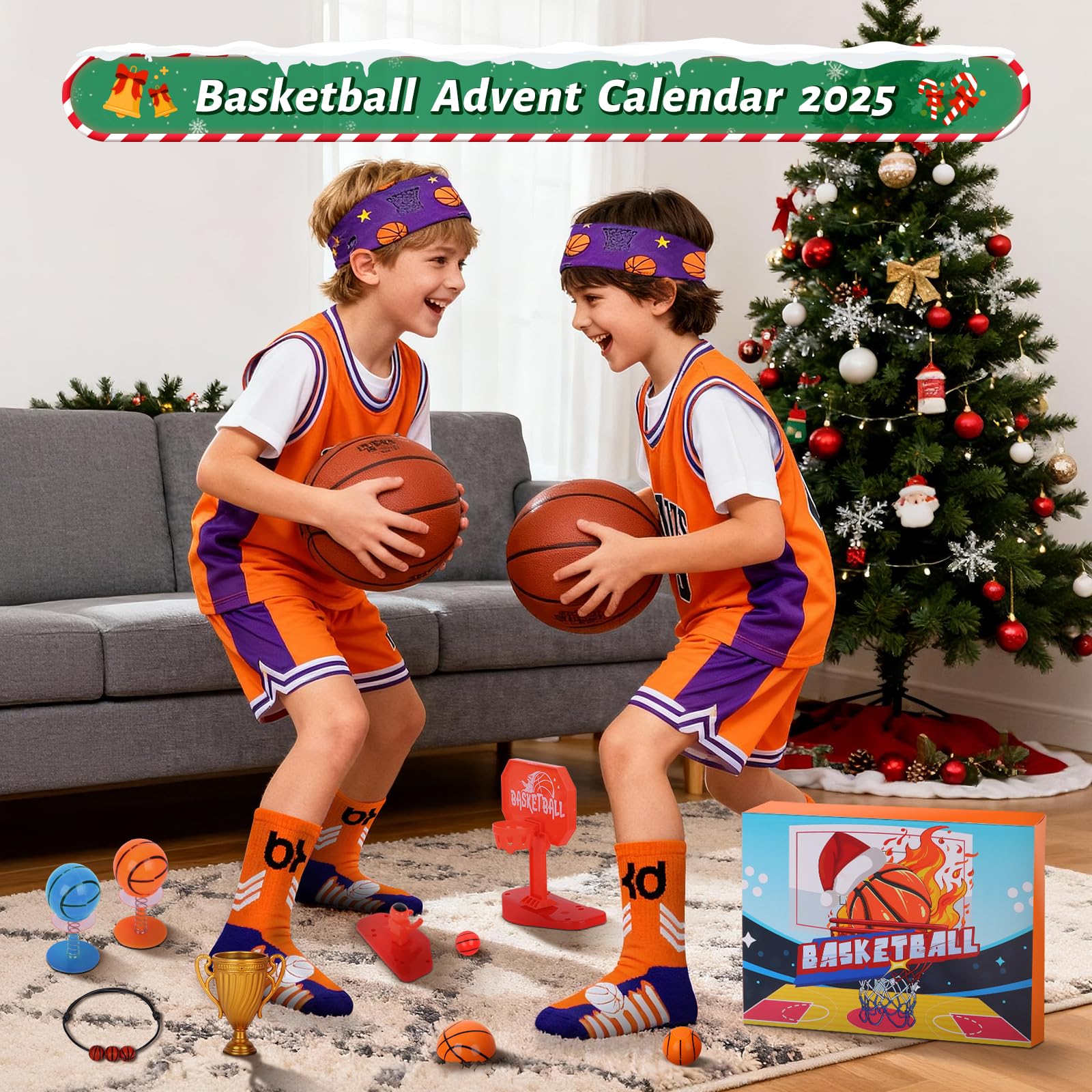 Basketball Golf Advent Calendar 2025 for Men Teen Boy, 24-Day Christmas Count-down Calendar Xmas Gifts with Socks, Accessories and Decorations for Kids Boys Teens Basketball Player - Medaid International