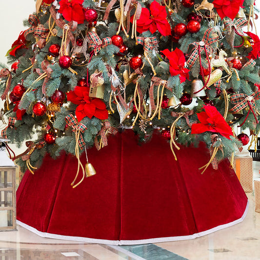Christmas Tree Collar Red Velvet Folable Christmas Tree Ring Tree Skirt for Artificial Trees Base Stand Cover Christmas Tree Decoration - Medaid International