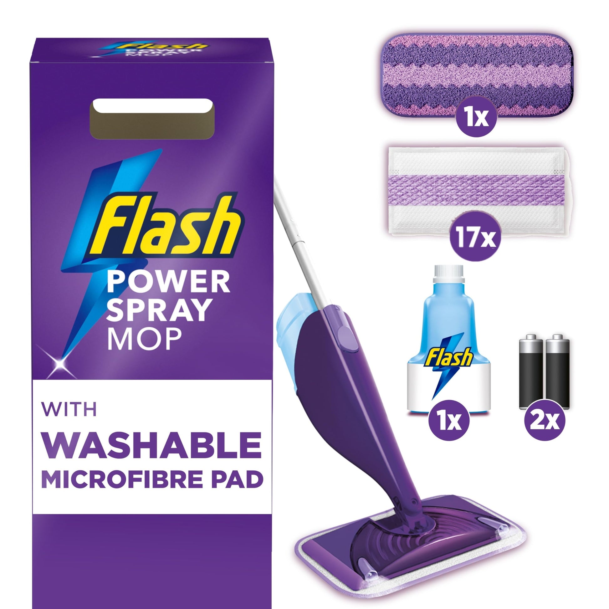 Flash Power Spray Mop Floor Cleaner Starter Kit (1 Washable Pad + 17 Disposable Pads), Spray Mops for Floors, All-in-One Spray System for Your Floors, Floor Mops for Hard Floor - Medaid International