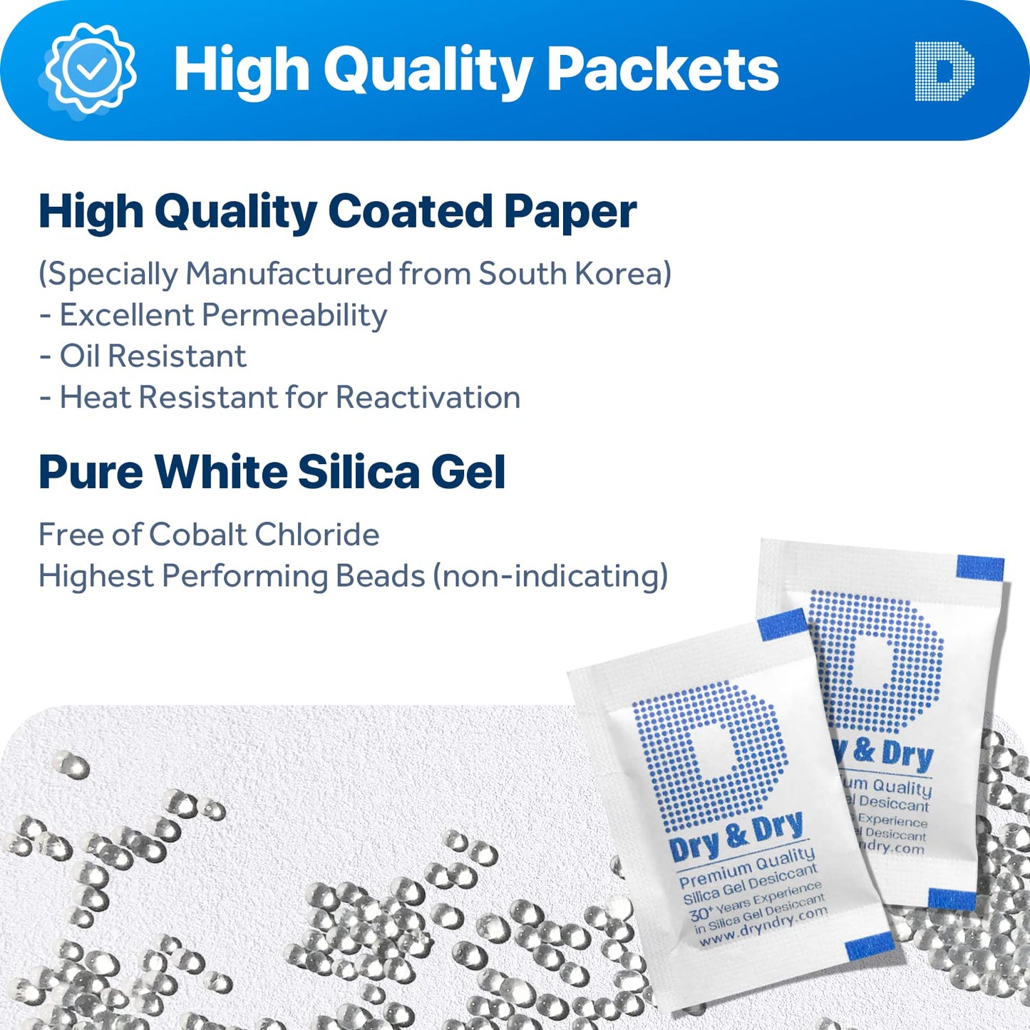 Dry & Dry 2 Gram [100 Packets] Silica Gel Packets Desiccants, Silica Packets - Rechargeable Silica Gel Packs, Silica Gel Packets, Desiccants Packets, Silica Gel - Medaid International
