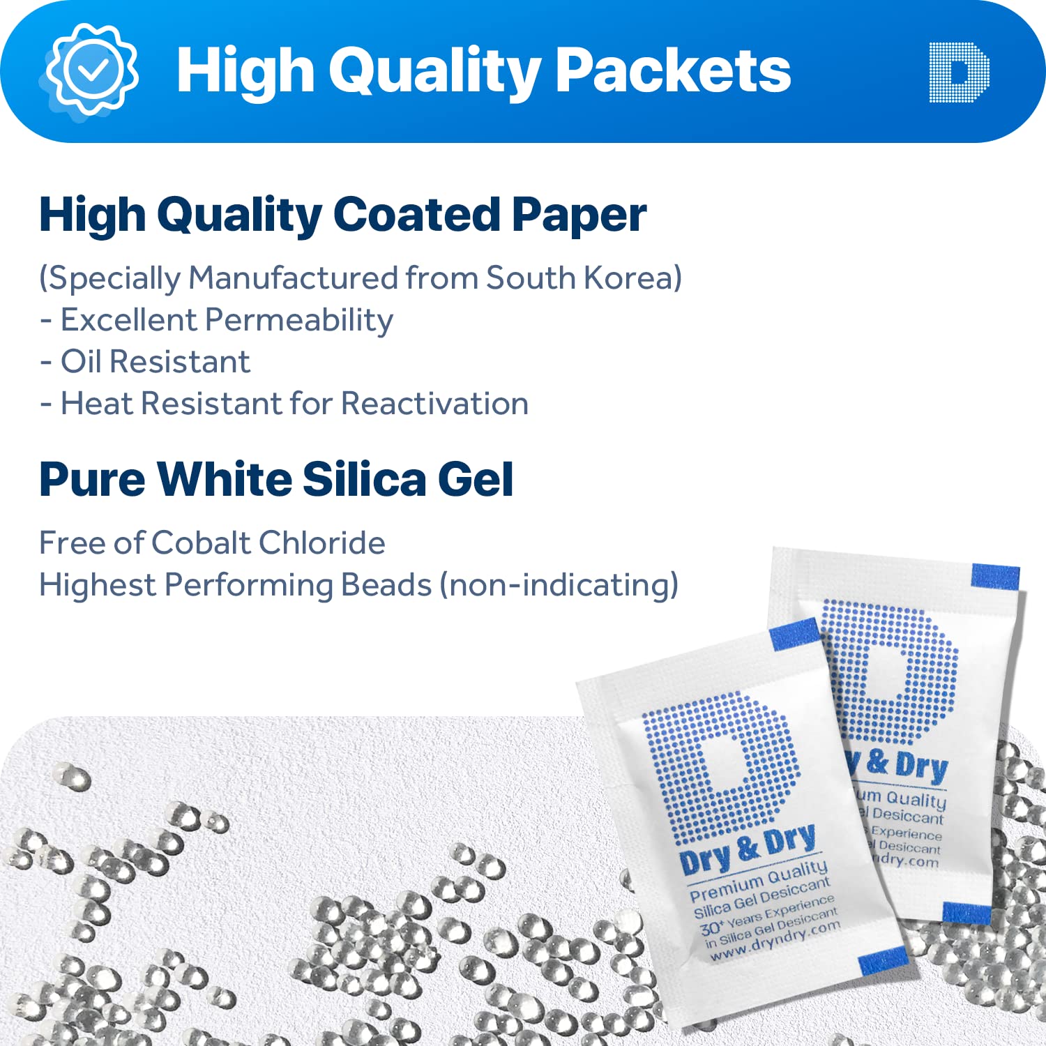 Dry & Dry 2 Gram [100 Packets] Silica Gel Packets Desiccants, Silica Packets - Rechargeable Silica Gel Packs, Silica Gel Packets, Desiccants Packets, Silica Gel - Medaid International