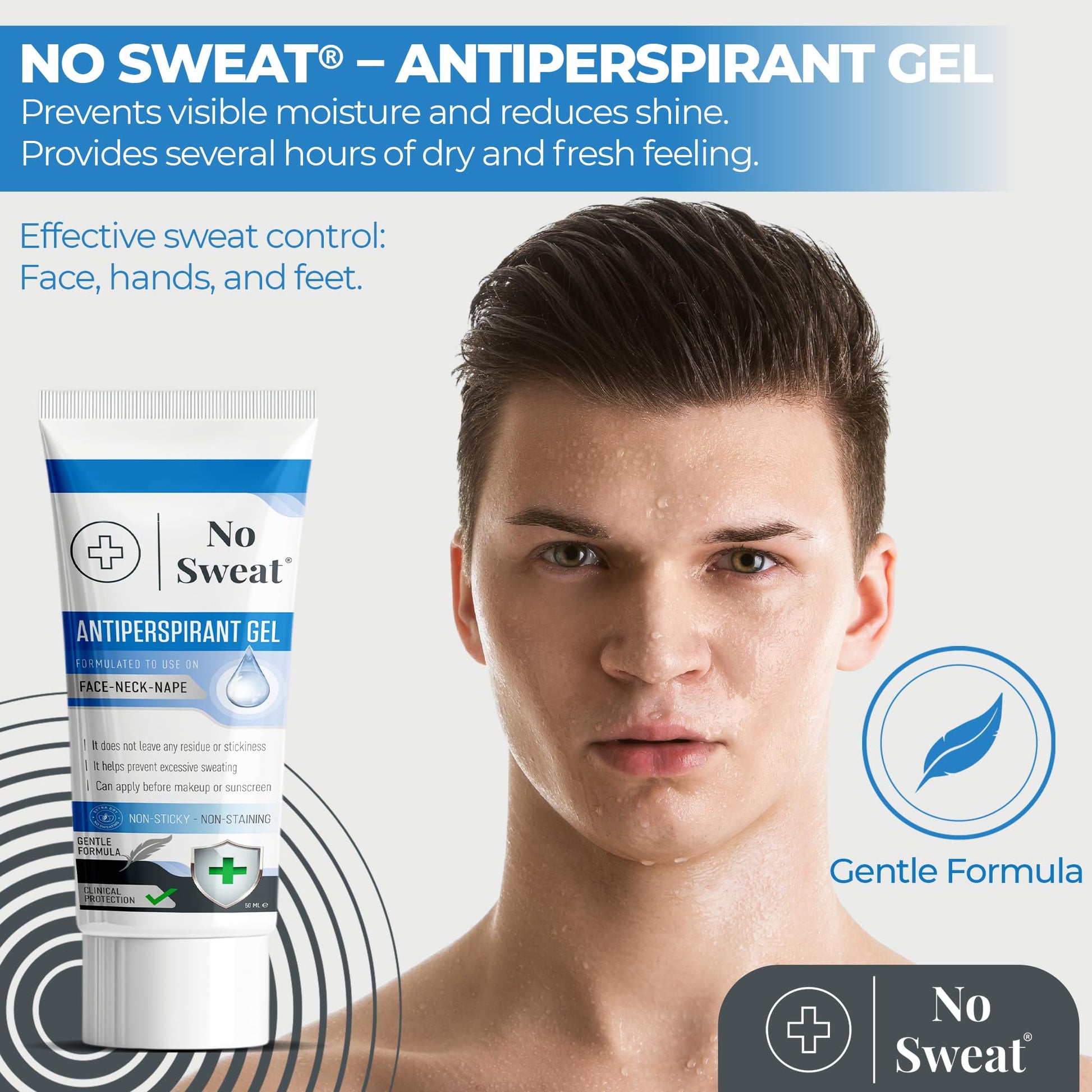 No Sweat Antiperspirant Gel 50 ML - Suitable Usage For Face-Neck-Nape Helps Prevent Excess Facial Sweating and Facial Shining-Suitable For Active Work and During Gym - Medaid International