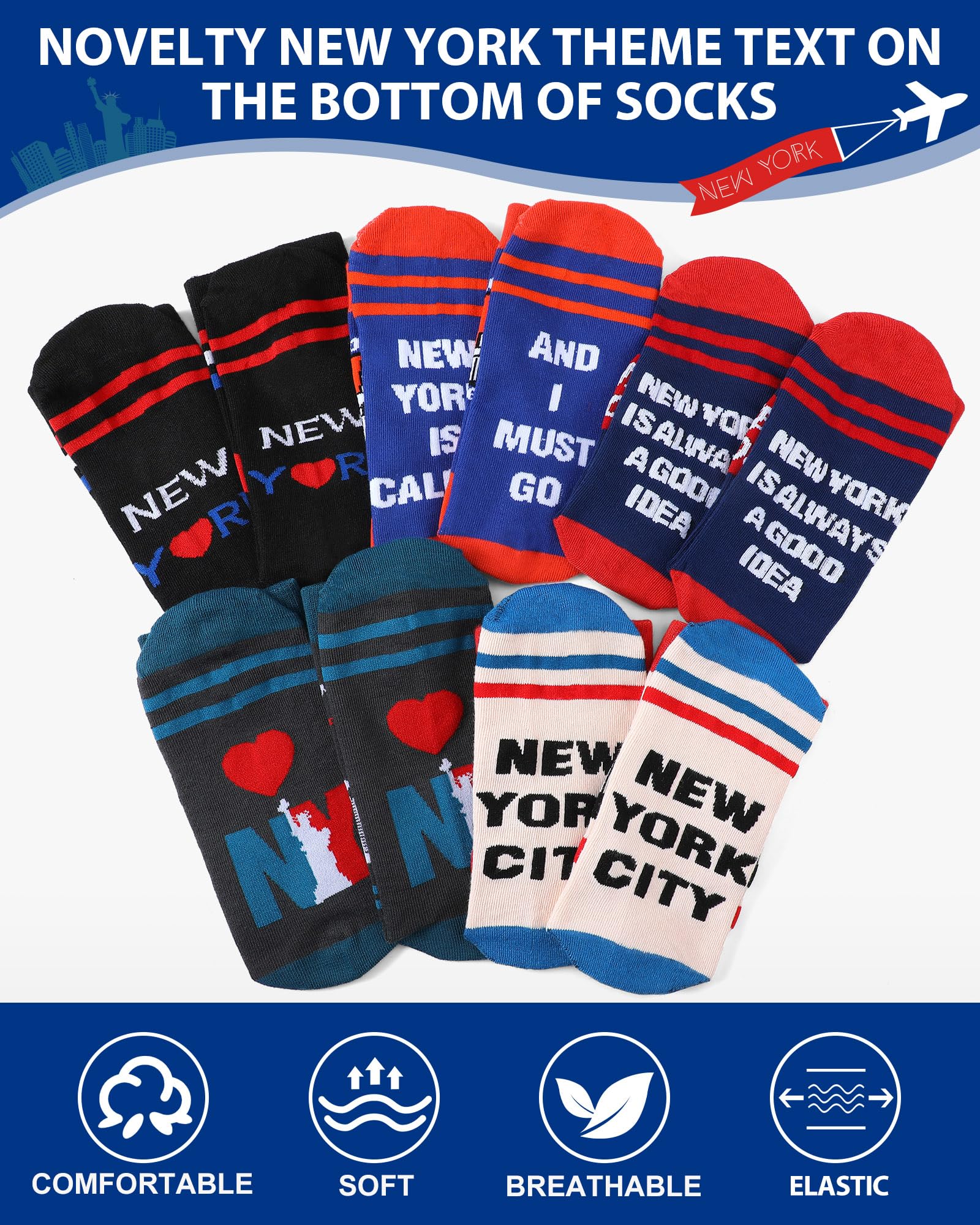 Halfchet 5 Pairs Funny New York Souvenirs Gifts for Men Novelty New York City Socks City State Crew Socks Souvenirs for Traveler Lover Holiday Birthday Gifts - Medaid International