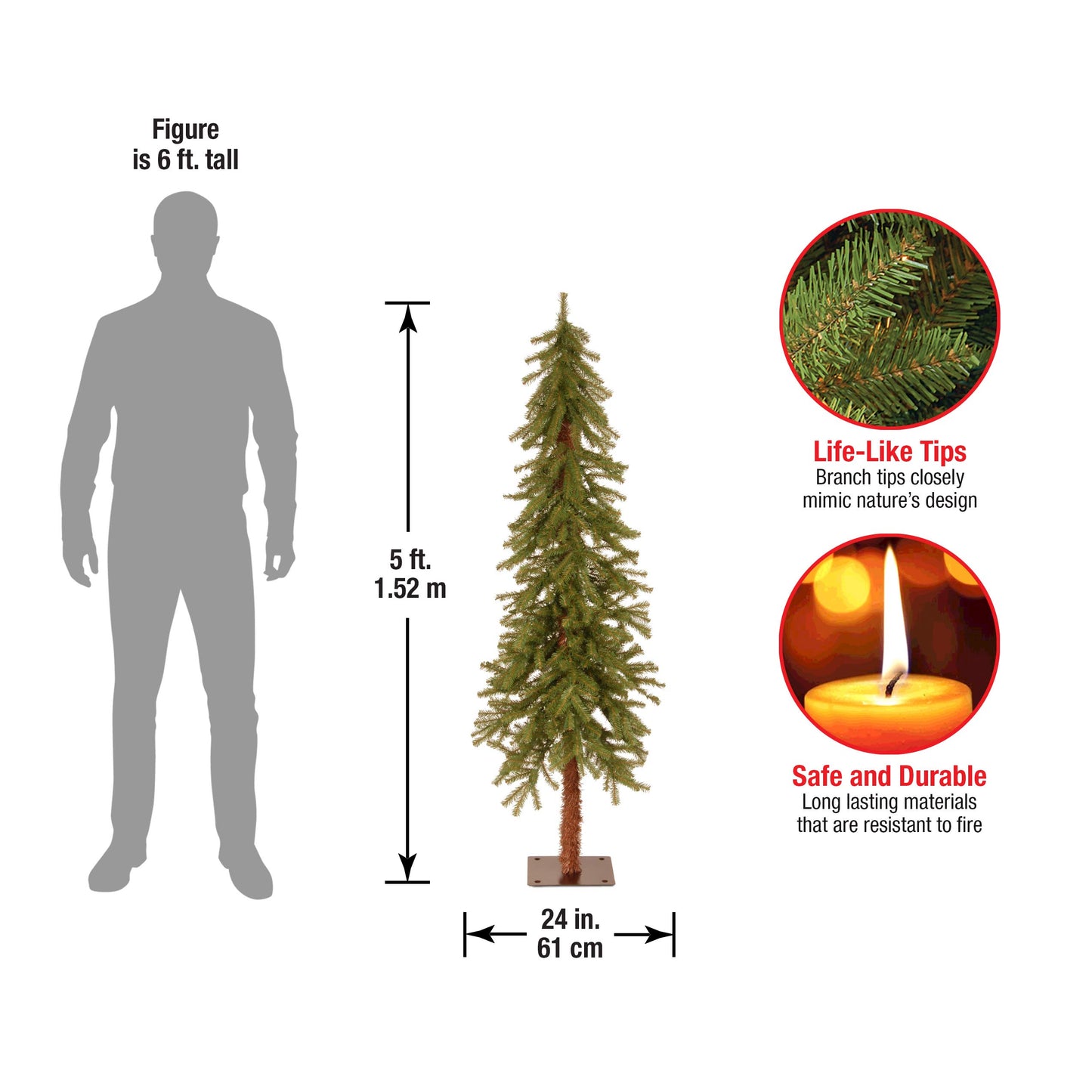 National Tree Company 5 ft Unlit Hickory Cedar Artificial Christmas Tree, 371 Tips, Metal Plate Base, Green - Medaid International