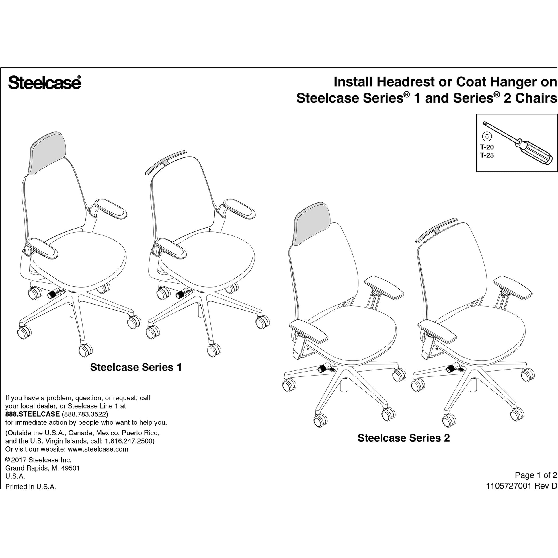 Steelcase Series 1 Headrest ONLY, Graphite Frame with 3D Microknit Fabric (Graphite) - Medaid International