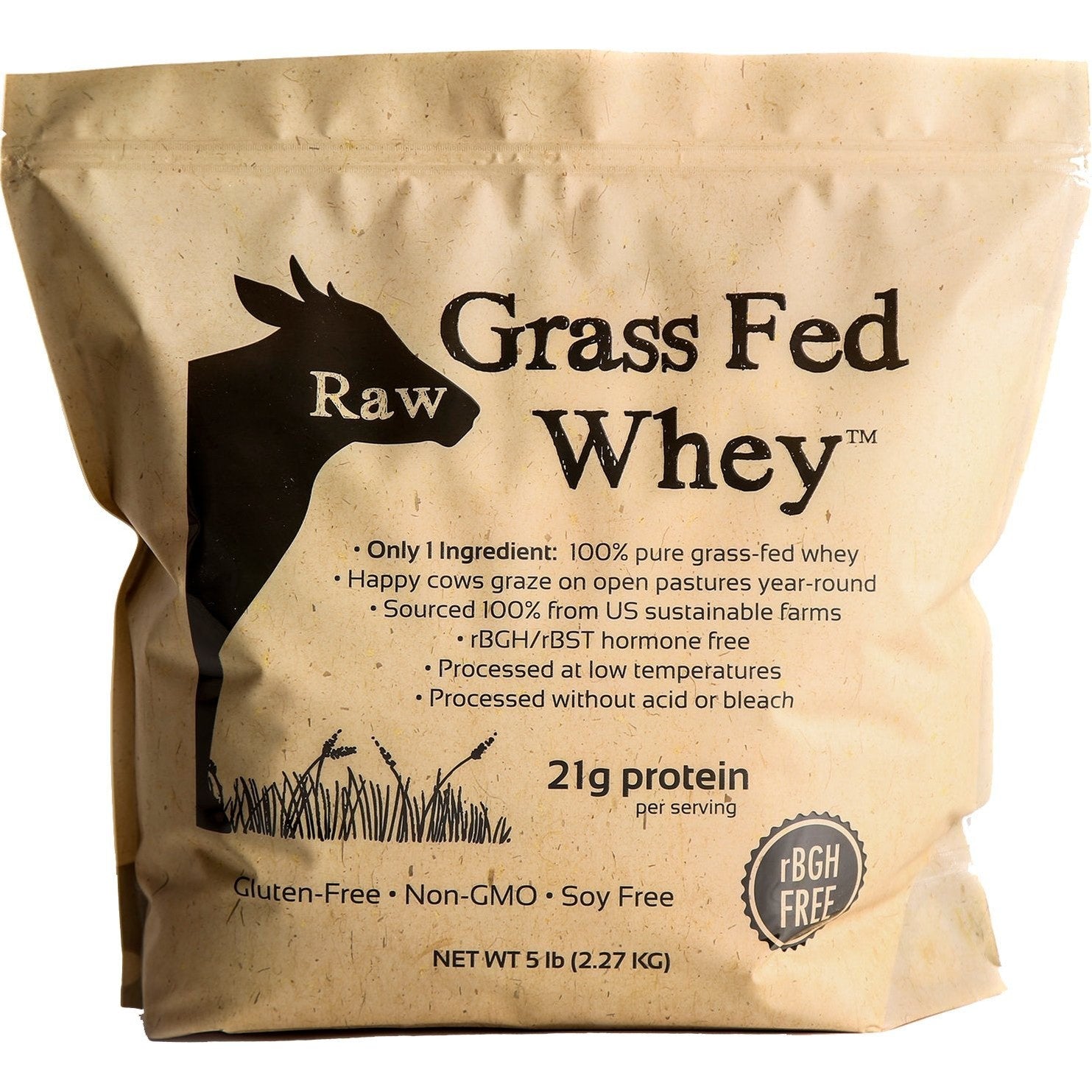 Raw Grass Fed Whey Protein Powder – Unflavored, Only 1 Ingredient: 100% Pure Grass-Fed Whey from Happy, Healthy Cows – Undenatured, Non-GMO, Hormone-Free, Gluten-Free, Made in USA, 5LB - Medaid International
