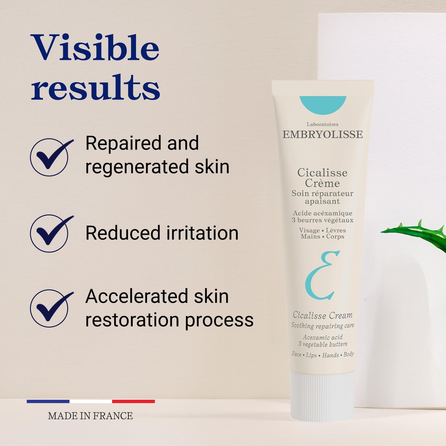 Embryolisse Cicalisse Face Cream. Moisturizer with Hyaluronic Acid that Accelerates Skin's Restoration Process - Daily Skin Care for Face, Body and Lips, All Skin Types - 1.35 Fl Oz - Medaid International