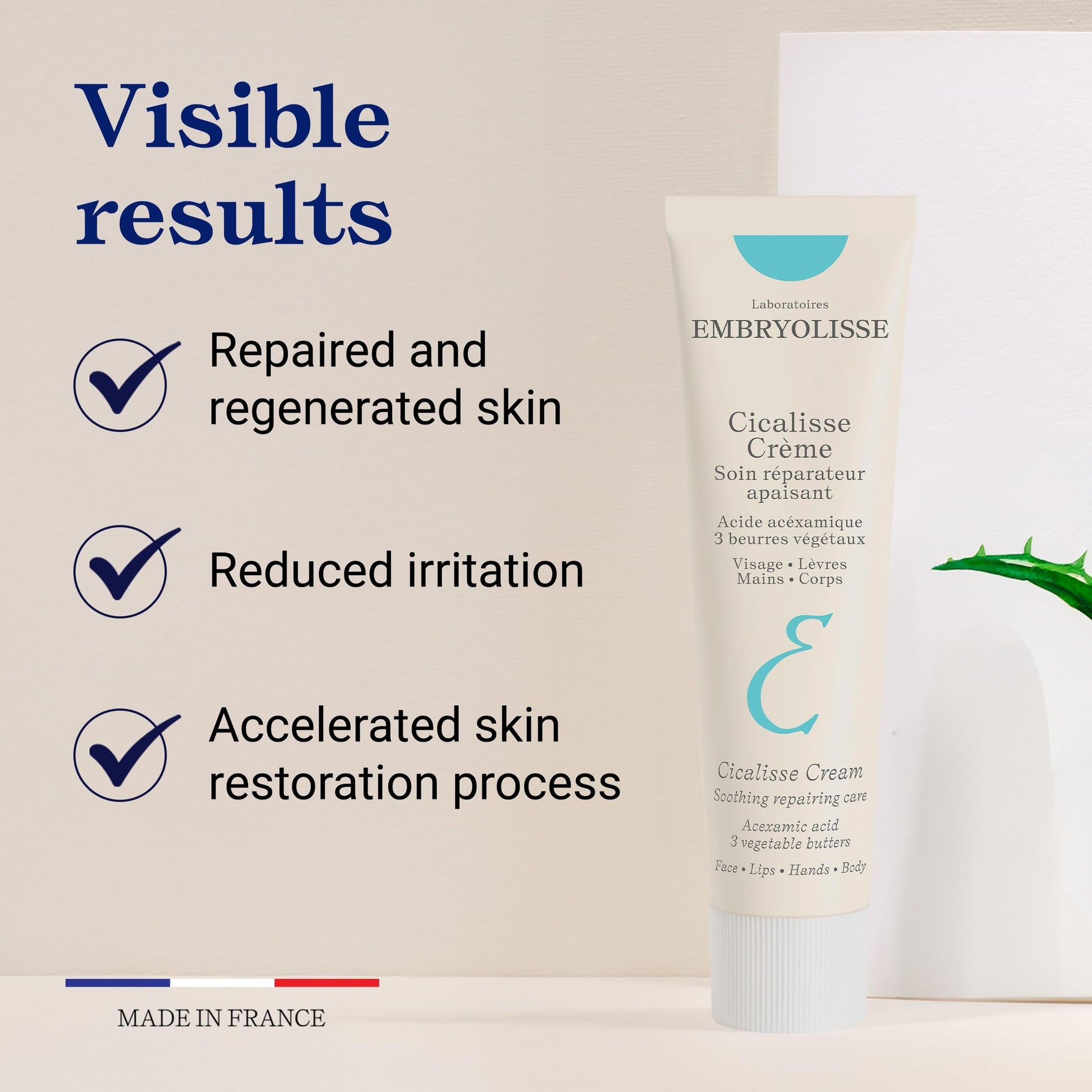 Embryolisse Cicalisse Face Cream. Moisturizer with Hyaluronic Acid that Accelerates Skin's Restoration Process - Daily Skin Care for Face, Body and Lips, All Skin Types - 1.35 Fl Oz - Medaid International