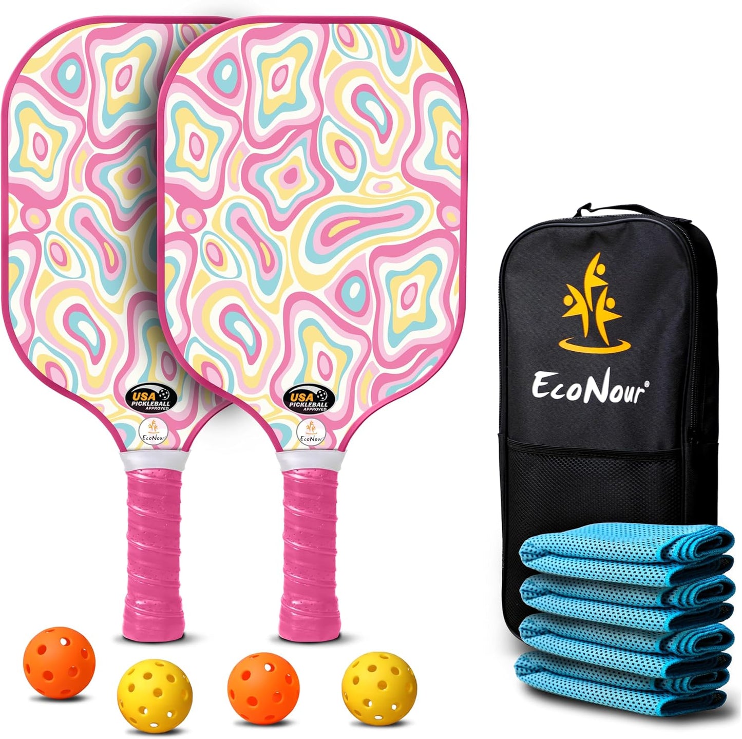 EcoNour Pickleball Paddles | USAPA Approved Lightweight Fiberglass Indoor & Outdoor Pickleball Set | Anti-Slip Pickle Ball Rackets | Pickleball Set Gifts for Men and Women… - Medaid International