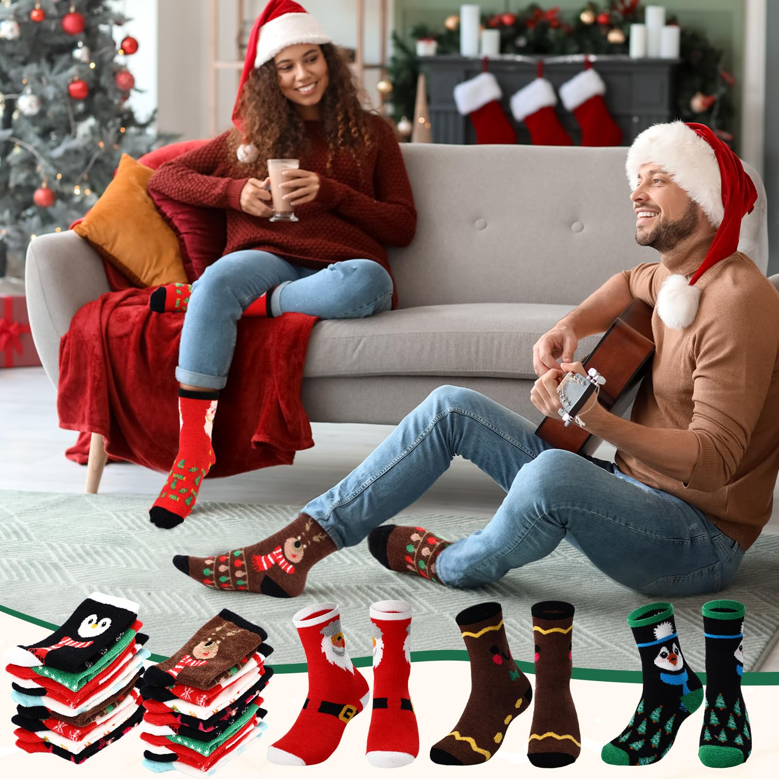 Cutecrop 20 Pairs Christmas Fuzzy Socks Bulk for Women Xmas Fluffy Winter Socks Warm Slipper for Gifts Family Adults - Medaid International