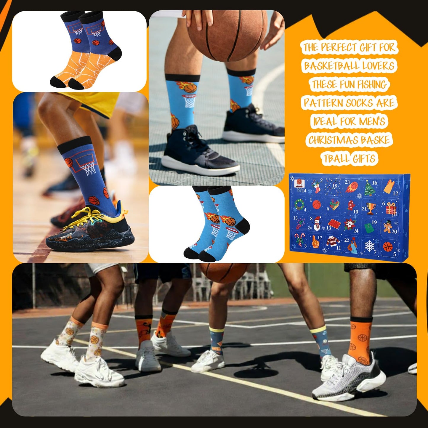 JenPen 24 Pairs 2025 Christmas Socks Advent Calendar for Men Women 24 Days Countdown Calendar Gifts Funny Basketball Gifts 2025 Festive Holiday Christmas Cotton Socks - Medaid International