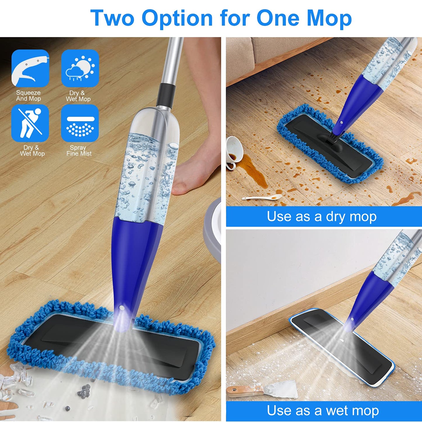 Spray Mop for Floor Cleaning with 3pcs Washable Pads - Wet Dry Microfiber Mop with 800 ml Refillable Bottle for Kitchen Wood Floor Hardwood Laminate Ceramic Tiles Floors Dust Cleaning - Medaid International