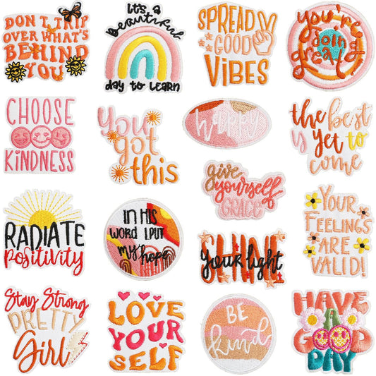 17pcs Positive Affirmations Iron On Patches Embroidered Boho Iron on/Sew on Patch for Clothes, Hats, Jeans, Dress, Backpacks, Etc - Medaid International