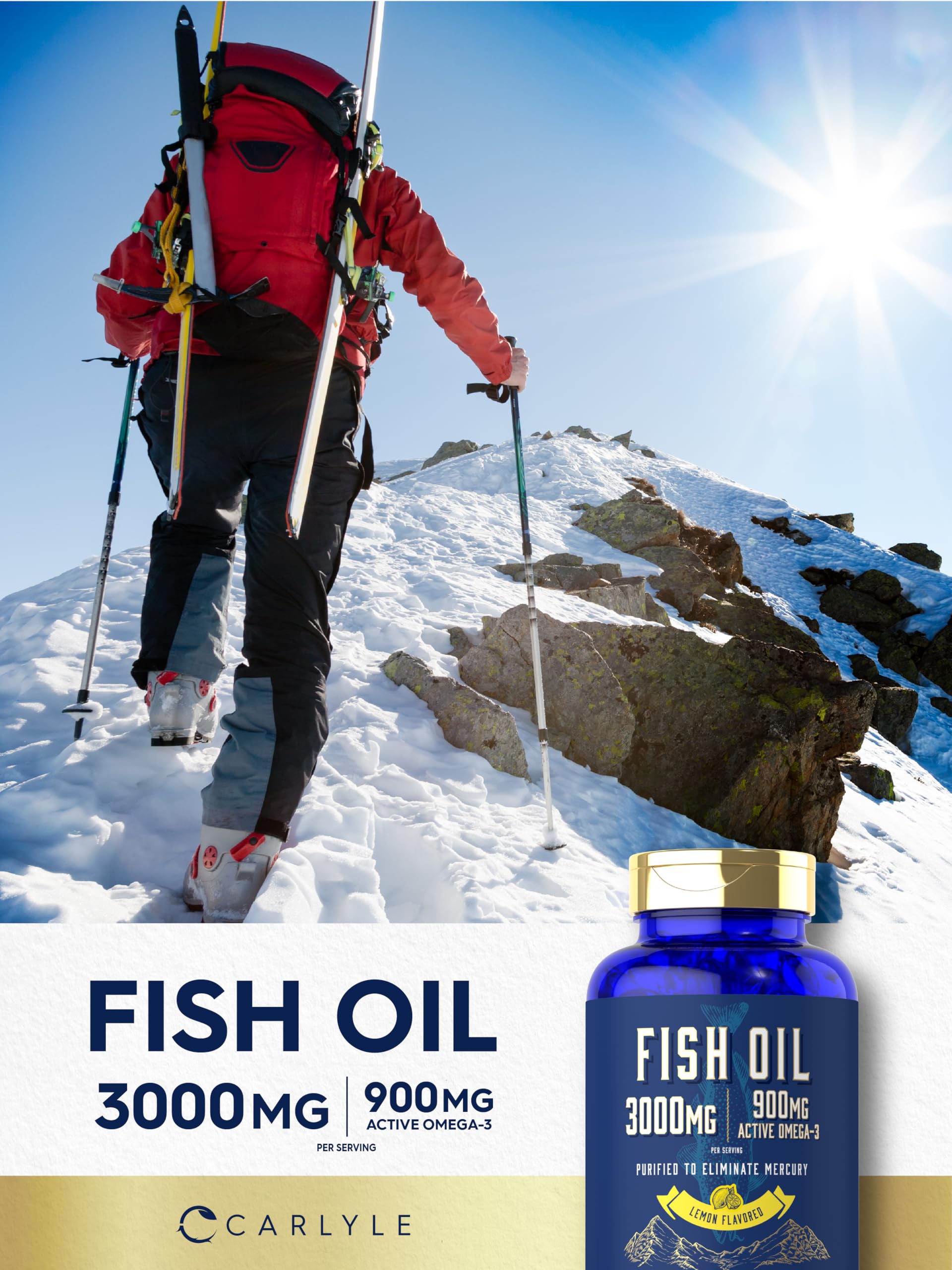 Carlyle Fish Oil 3000mg | 900mg Omega 3 | 90 Softgels | Lemon Flavor | Non-GMO and Gluten Free Supplement - Medaid International