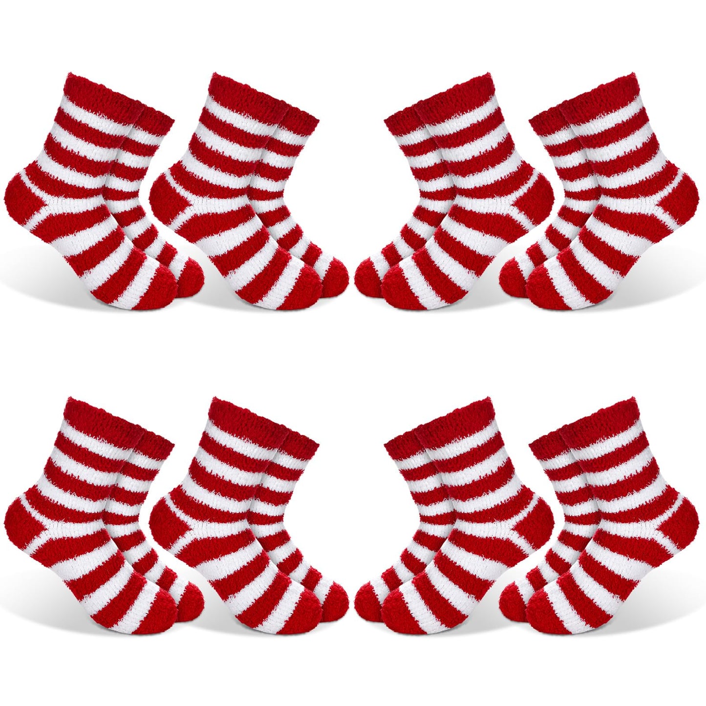 Shyyween 8 Pairs Christmas Fuzzy Socks for Women Holiday Stripe Slipper Socks Fluffy Warm Winter Xmas Stocking Stuffer Gifts(Red and White Stripes) - Medaid International