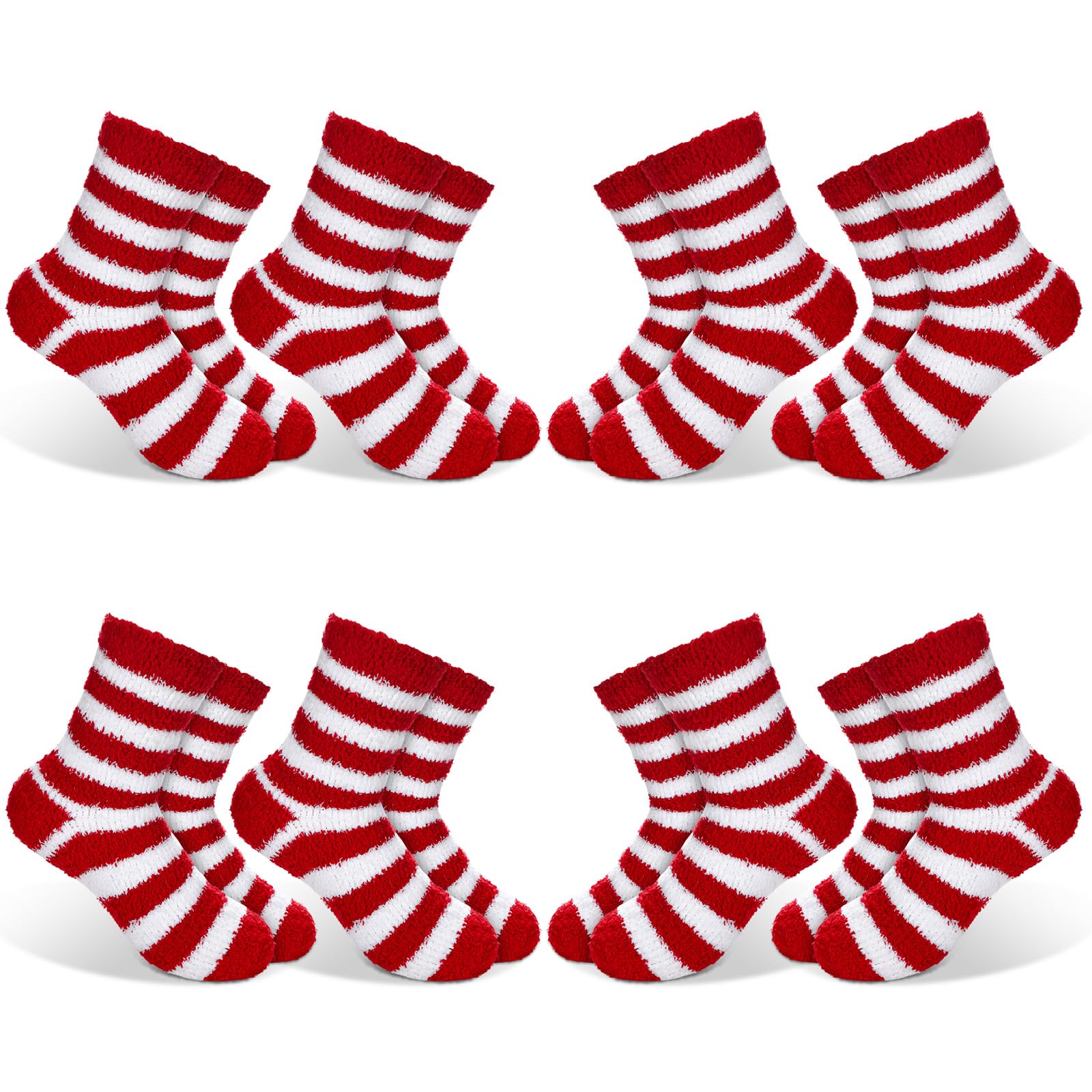 Shyyween 8 Pairs Christmas Fuzzy Socks for Women Holiday Stripe Slipper Socks Fluffy Warm Winter Xmas Stocking Stuffer Gifts(Red and White Stripes) - Medaid International