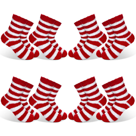 Shyyween 8 Pairs Christmas Fuzzy Socks for Women Holiday Stripe Slipper Socks Fluffy Warm Winter Xmas Stocking Stuffer Gifts(Red and White Stripes) - Medaid International