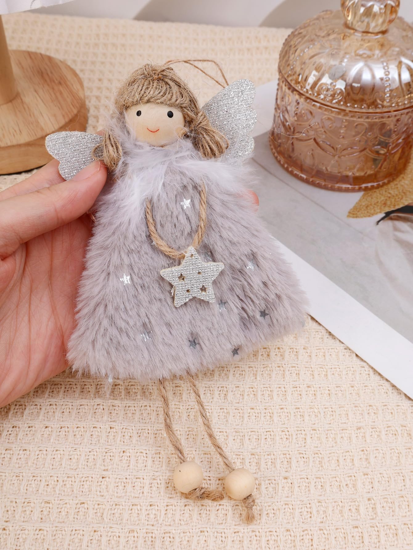Christmas Velvet Angel Doll Hanging Ornament Xmas Tree Home Decoration Pendent Cartoon Plush Fairy Decorative Pendants Gray 16 * 10 * 3cm - Medaid International