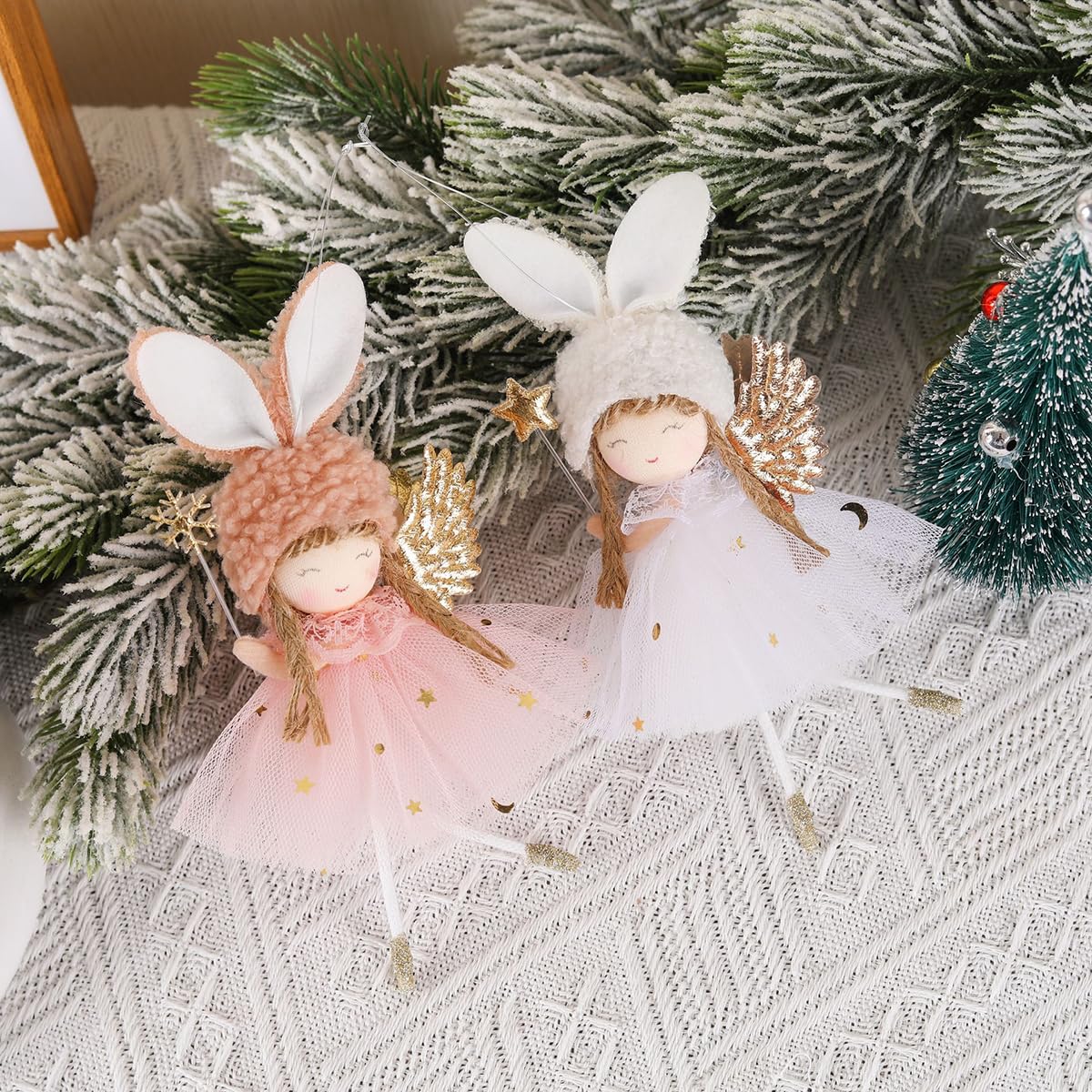 2 Pcs Merry Christmas Plush Angel Hanging Ornaments with Snowflake Glittering Wings Gauze Skirt Fluffy Decorations for Christmas Tree Fireplace and Holiday Display Xmas Indoor Party Supplies 6 Inch - Medaid International