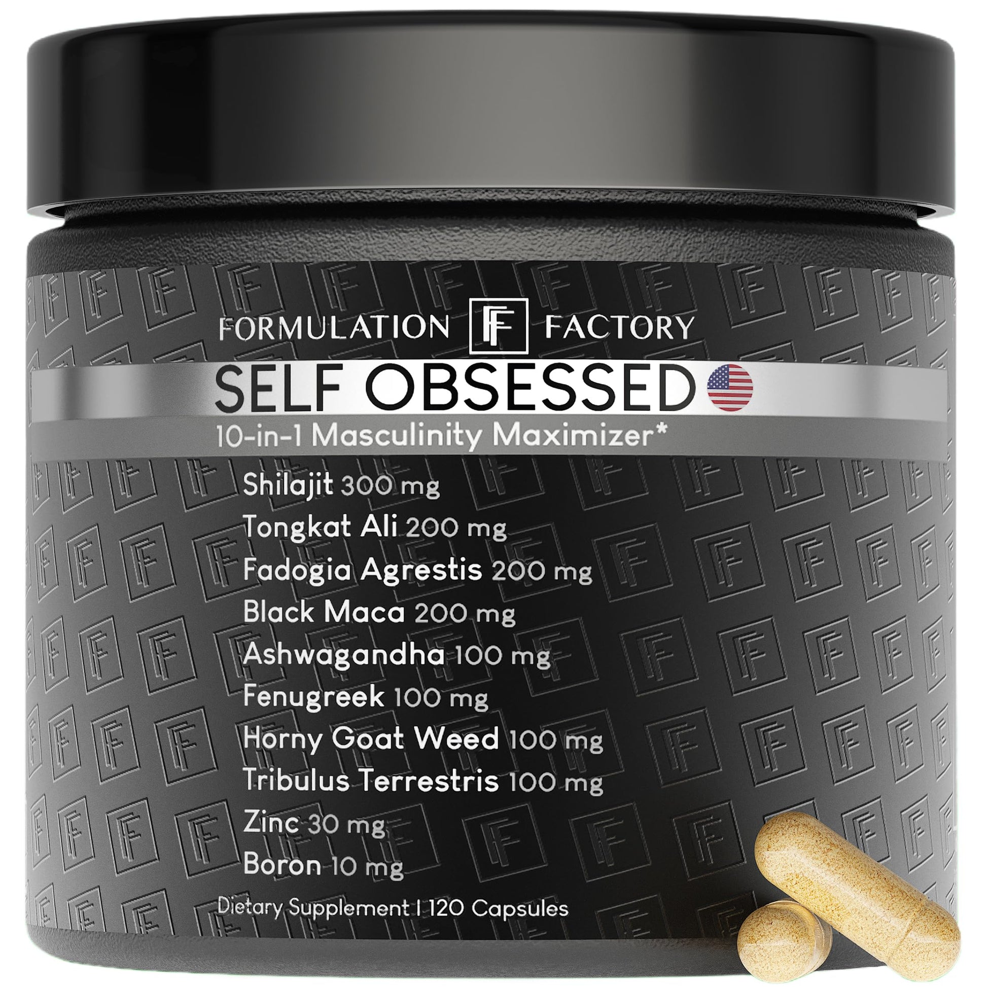 Formulation Factory Self Obsessed 10 in 1 Masculinity Maximizer Supplement, Shilajit for Men, Tongkat Ali, Ashwaganda, Fenugreek Muscle Growth, Energy, Drive, Strength, Recovery 2 Month (Pack of 1) - Medaid International