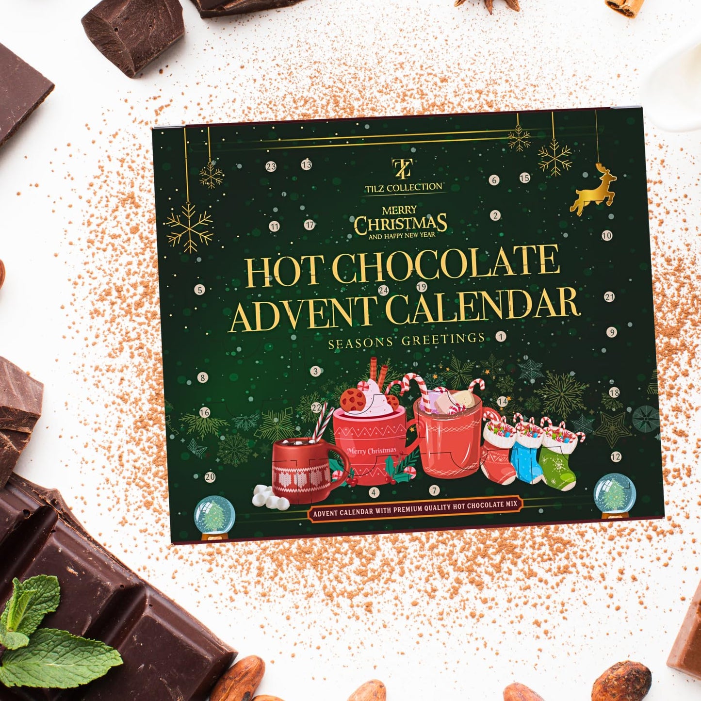 Hot Chocolate Advent Calendar 2025 - Gourmet Luxury 24 Hot Chocolate Selection Variety Flavours - Food Advent Calendars Gifts Set For Men Women Children - Medaid International