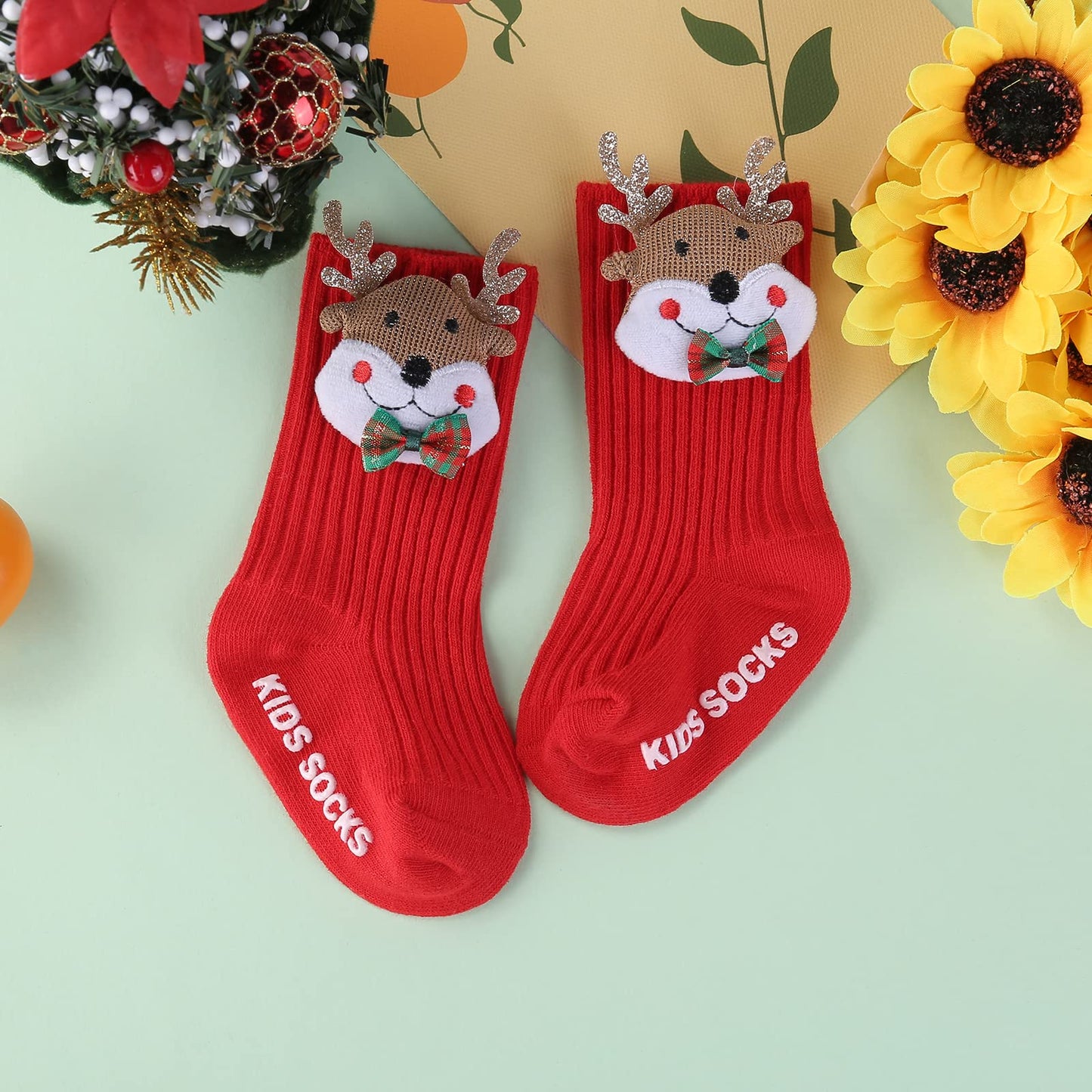 SISEY Christmas Socks for Kids Unisex Baby Toddler Kids Knitted Cotton Socks Winter Fun Socks Children Xmas Gift (Elk,2-4 T), 2-4T - Medaid International
