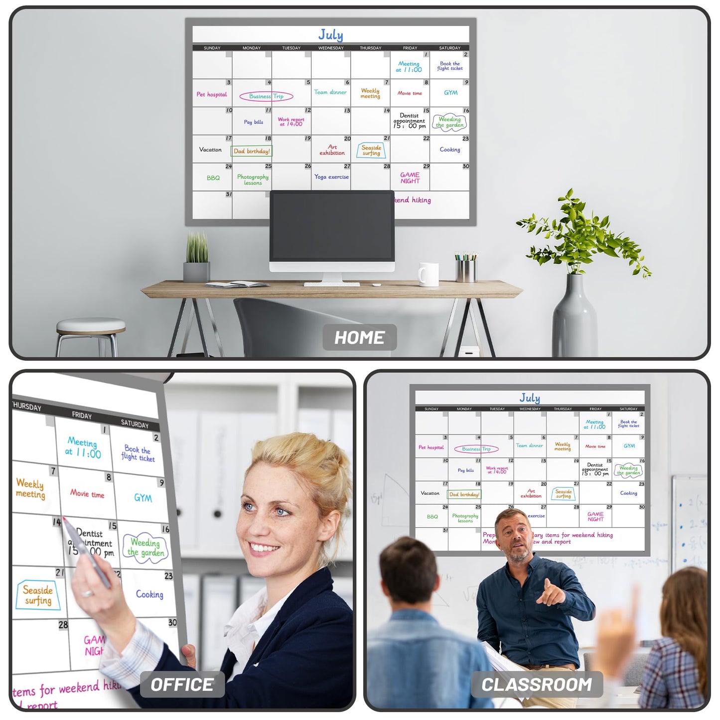 Large Dry Erase Calendar for Wall, Undated 1 Month Wall Calendar, 40" x 28" Erasable & Reusable Laminated Calendar, 10 Round Stickers, Great Layout Wall Calendar Monthly for Home Office School - Medaid International