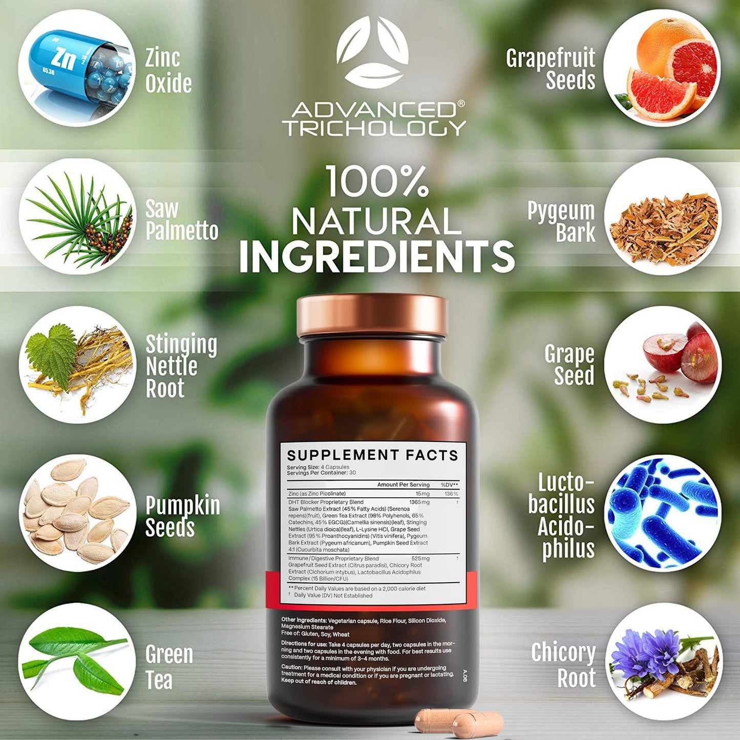 Advanced Trichology DHT Blocker - Hair Growth Supplement for Genetic Thinning for Men and Women | Approved* by American Hair Loss Association - 120 Count (Pack of 1) - Medaid International