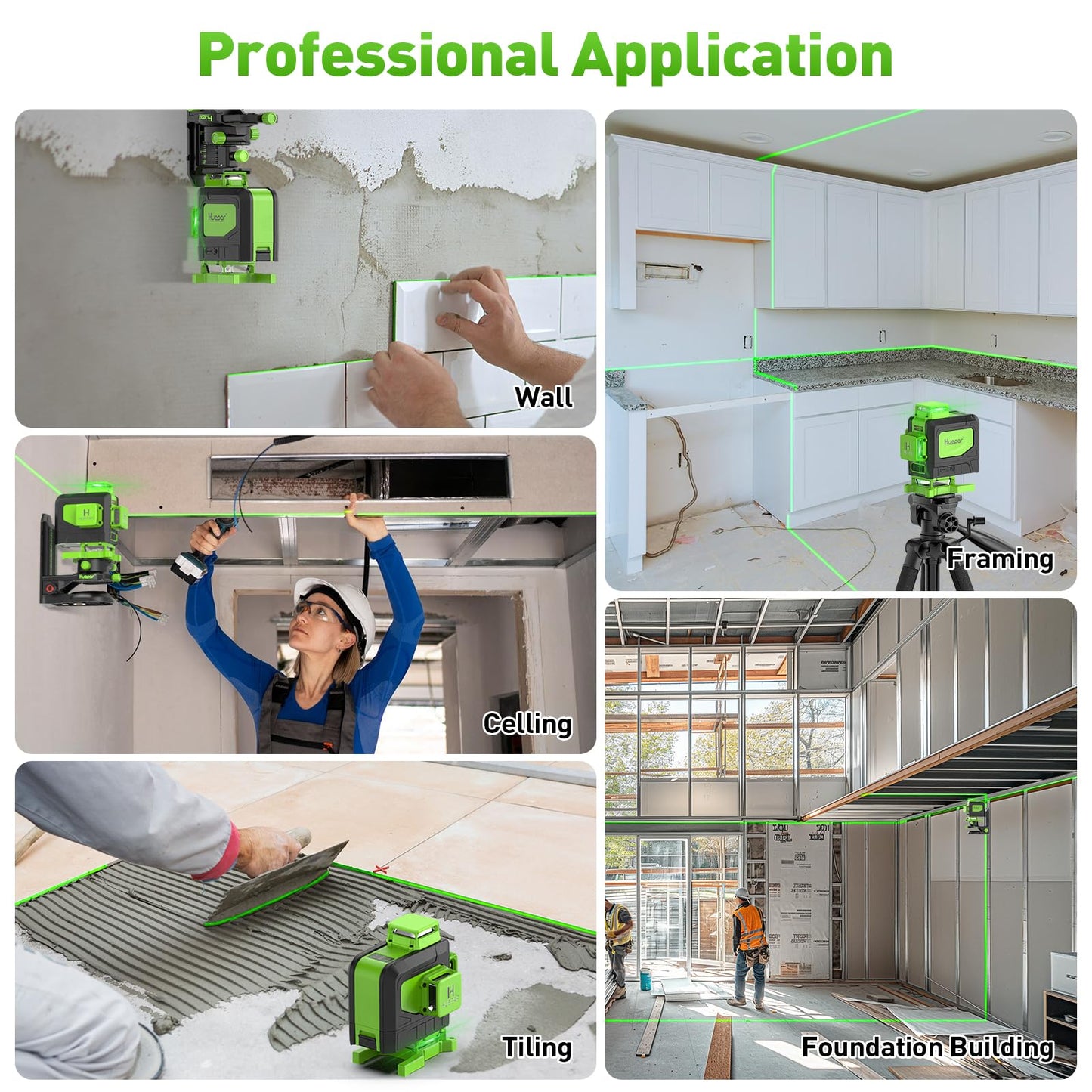 Huepar Laser Level 360 Self Leveling, 16 Lines High Accuracy ±1/9" Green Laser Level with Remote Control, 4x360 Cross Line Tiling Floor Laser Tool, 4D for Construction 904DG - Medaid International