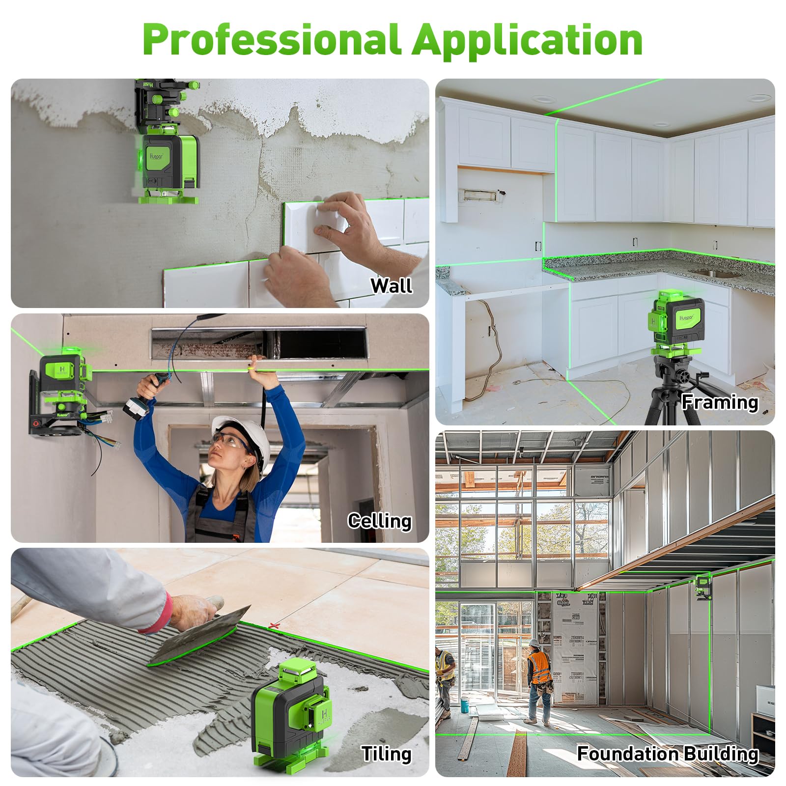 Huepar Laser Level 360 Self Leveling, 16 Lines High Accuracy ±1/9" Green Laser Level with Remote Control, 4x360 Cross Line Tiling Floor Laser Tool, 4D for Construction 904DG - Medaid International