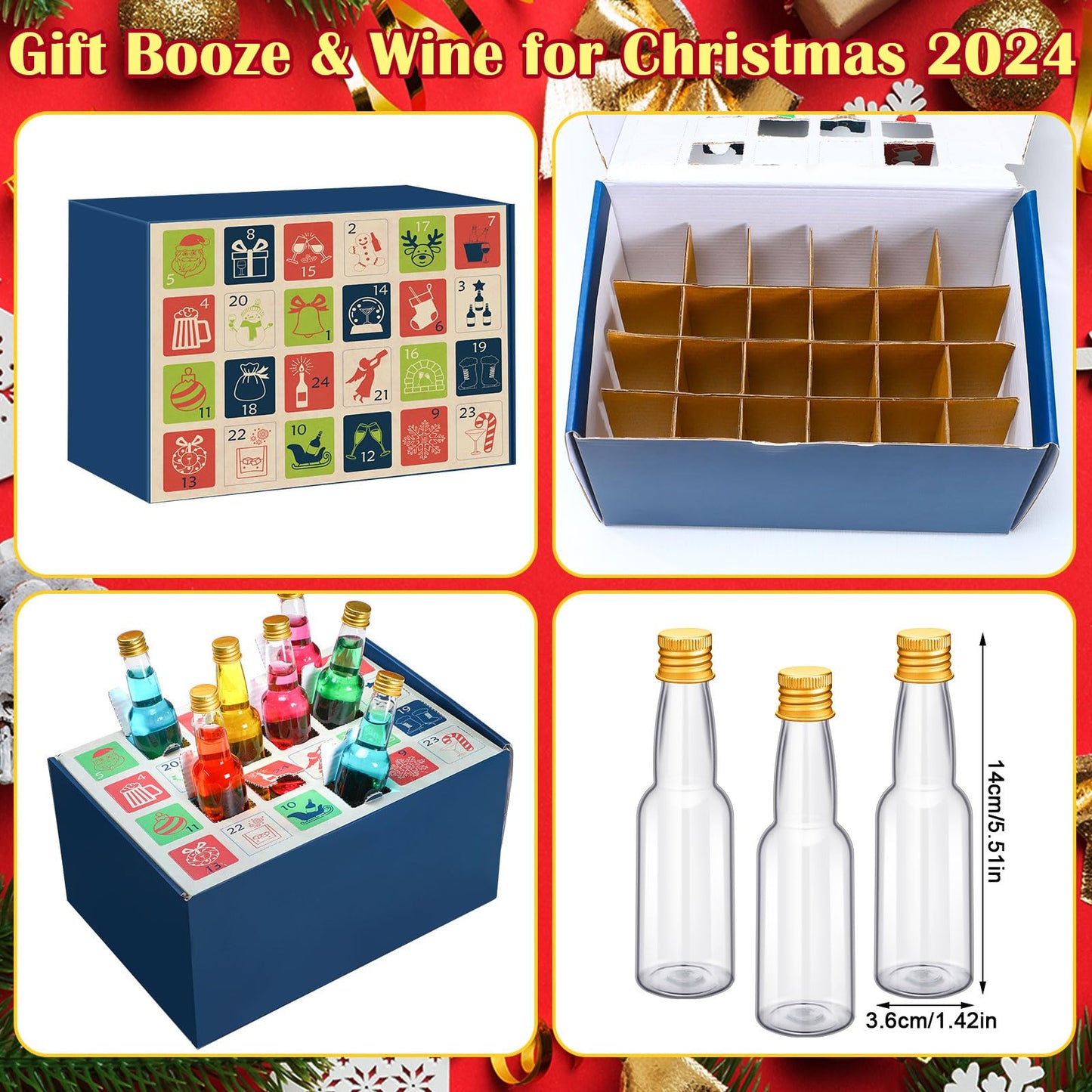 Jingmore 2025 Alcohol Advent Calendar and 24 Days Christmas Countdown with 24 Wine Bottle Beer Spirits Calendar Holiday Ornaments Gifts for Adult Woman Man Husband Dad Xmas Party Decor (Non Alcoholic) - Medaid International