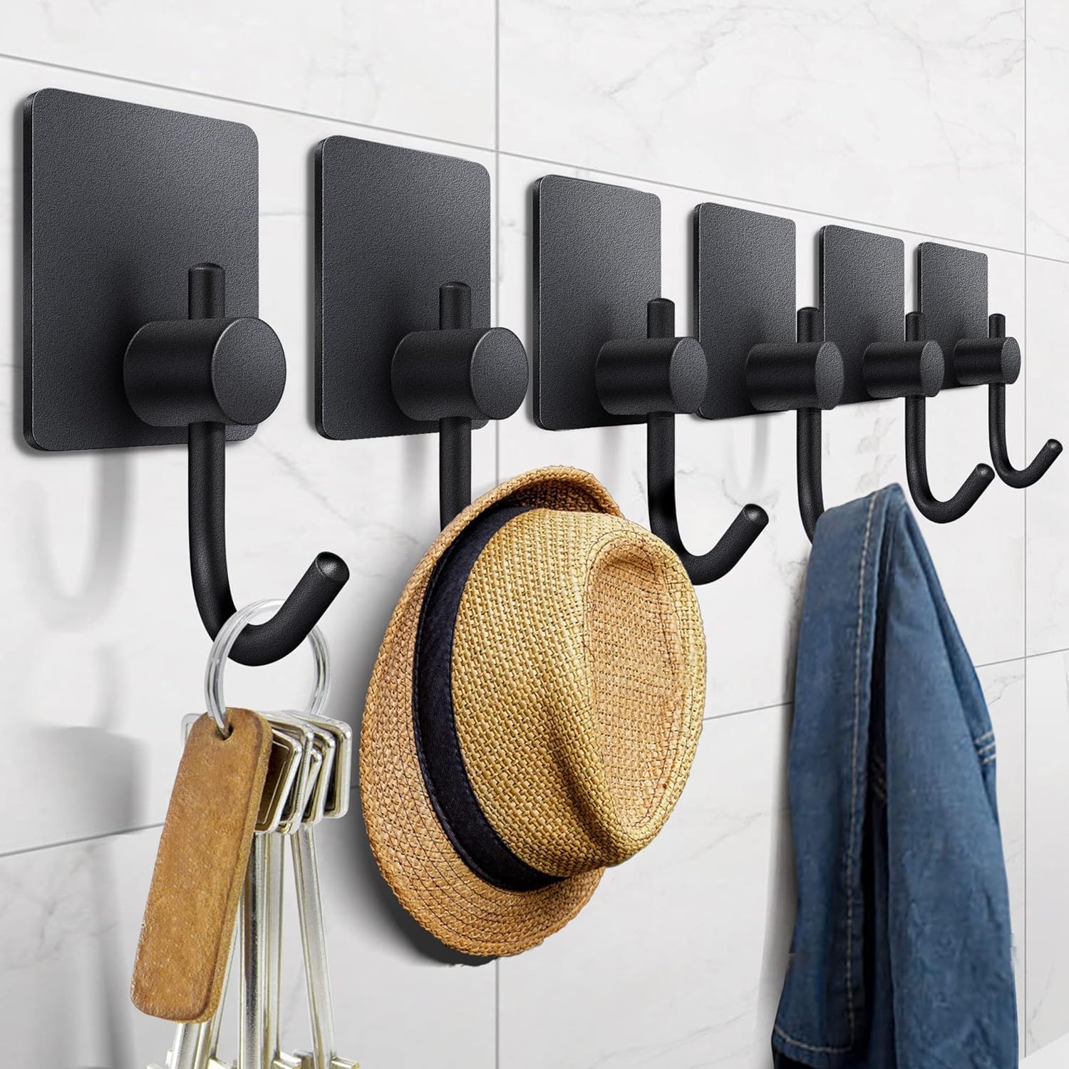 Yoawllty 6 Pcs Adhesive Wall Hooks, Heavy Duty Sticky Holder Waterproof Towel Hooks for Hanging Coat, Hat, Key, Clothes, Closet Hook Wall Mount for Kitchen, Bathroom, Office（Black) - Medaid - Lebanon