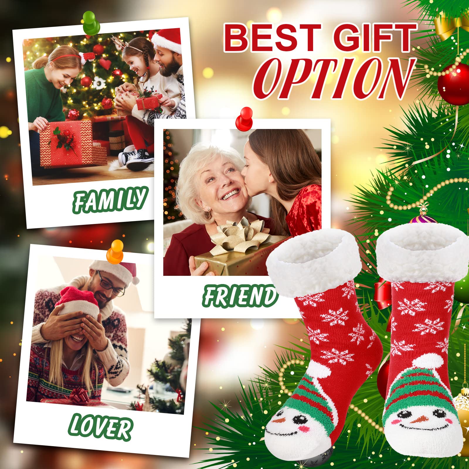 Sintege 3 Pairs Women Christmas Slipper Socks Winter Soft Warm Fuzzy Plush Cozy Fleece Lined Non Slip Christmas Socks Gifts(Fresh Style) - Medaid International