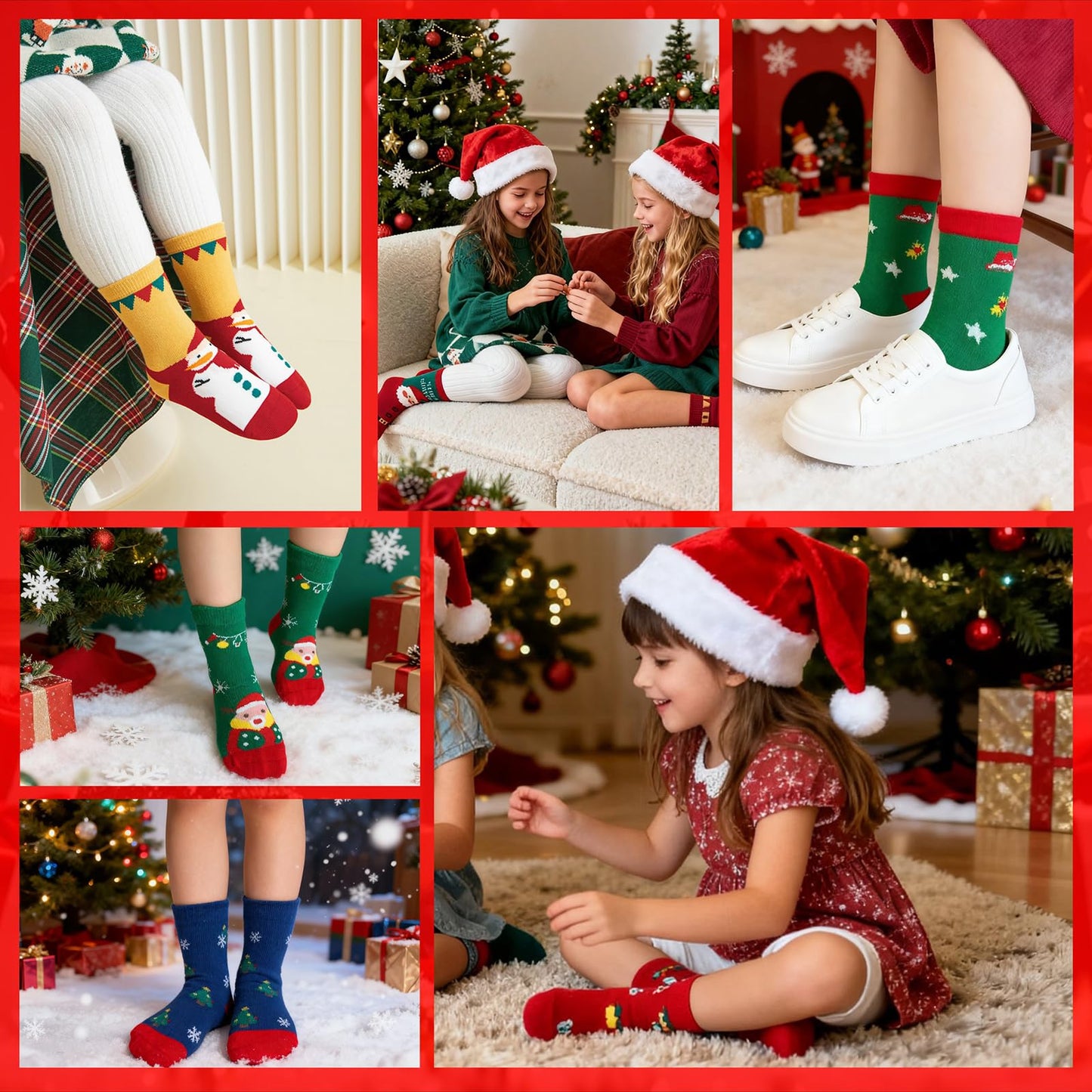 PAPPNTI 5 pairs Christmas Socks Kids Cartoon Printed Xmas Socks Toddler Baby Holiday Festival Sock Children's Santa Sock Multicolor3 XL(7-10 years) - Medaid International