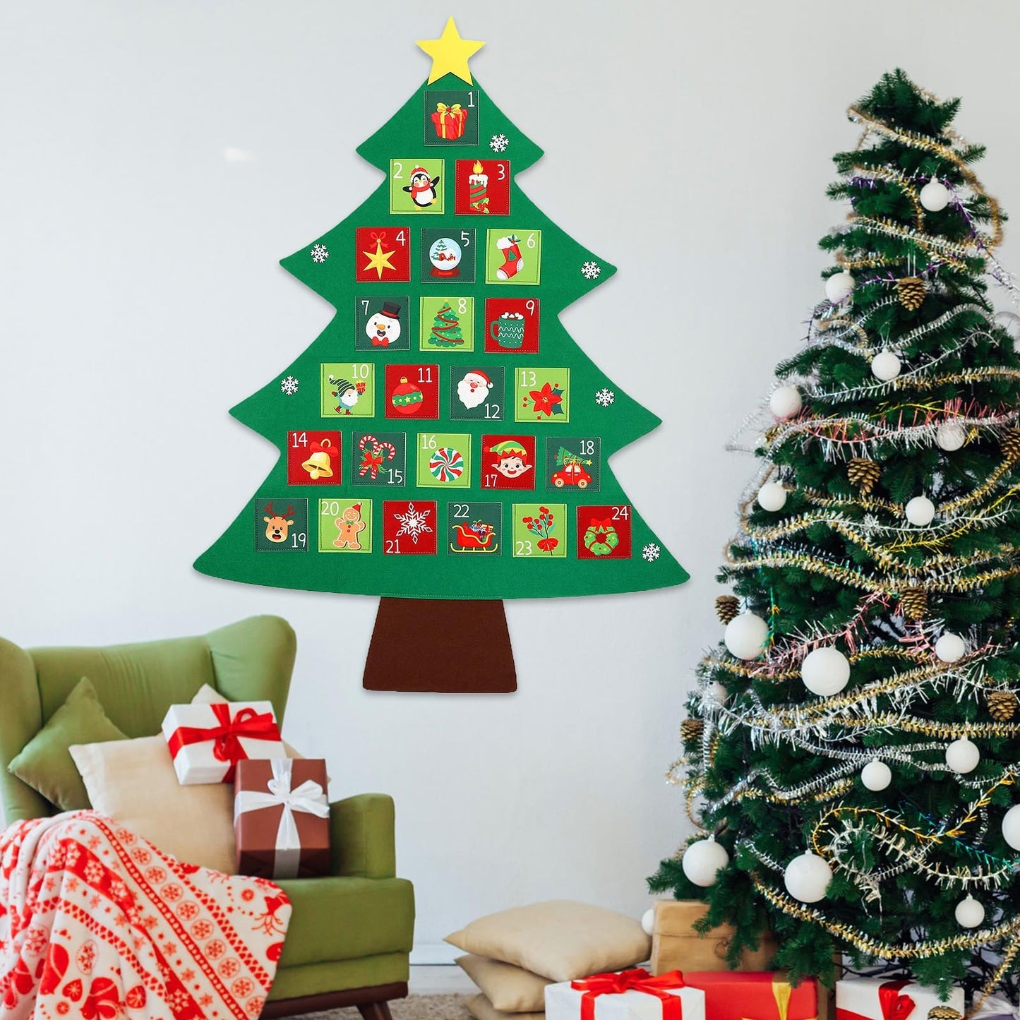 Christmas Tree Advent Calendar 2025, 24 Days Countdown Calendar with 24 Festive Pockets Advent Christmas Countdown Calendar Xmas Hanging Advent Calendar Wall Door Hanging Decor Gift for Kids Adults - Medaid International