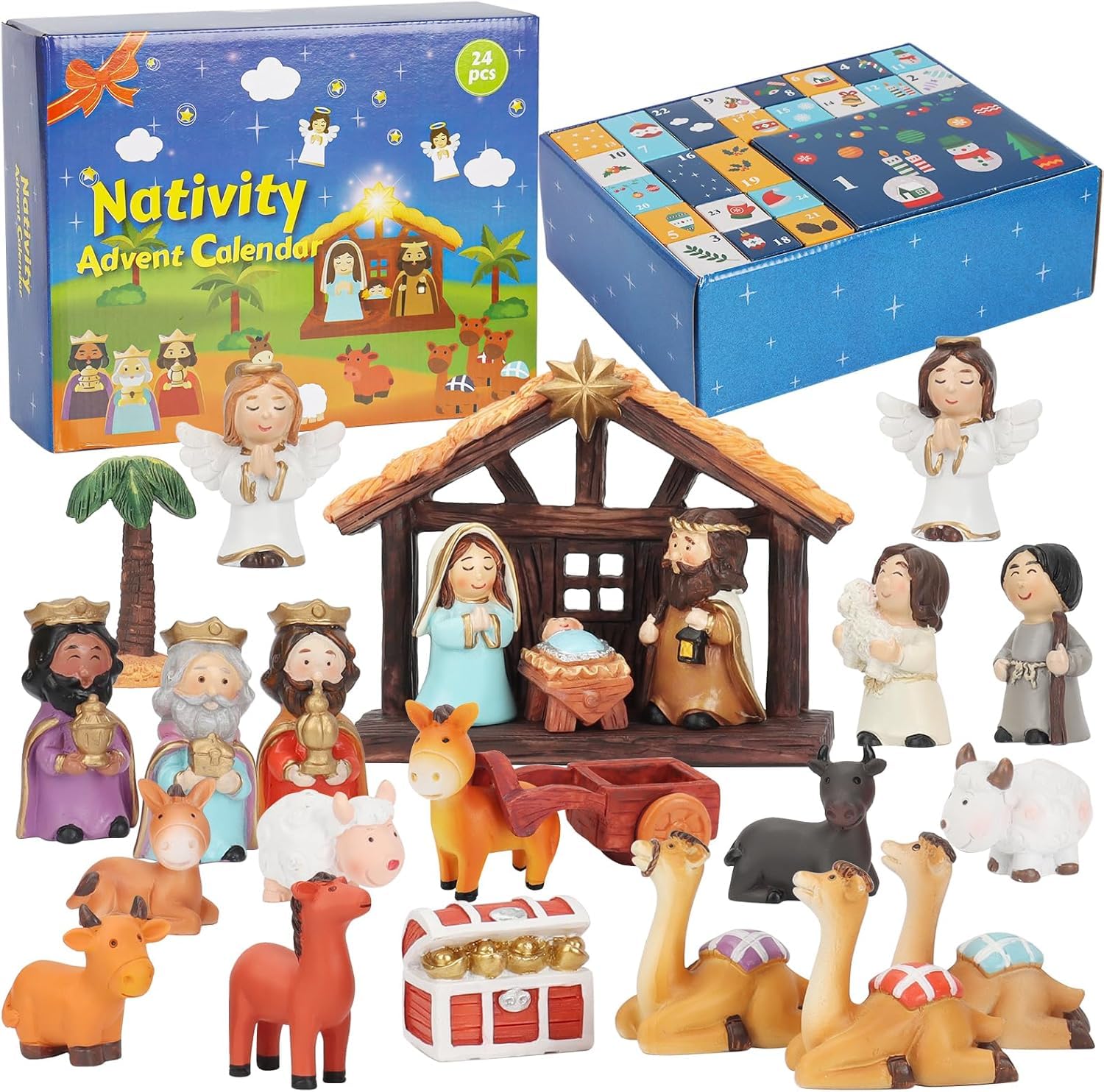 Nativity Advent Calendar 2025 Kids - Nativity Scene Story Gifts for Toddlers 24 Days Xmas Count Down Box, Christian Religious Christmas Countdown Calendar Surprises Gifts for Children (Figurine Set) - Medaid International