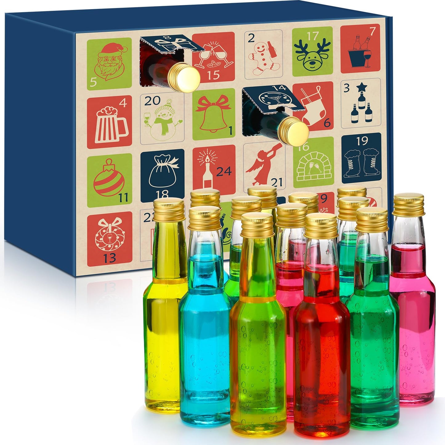 Jingmore 2025 Alcohol Advent Calendar and 24 Days Christmas Countdown with 24 Wine Bottle Beer Spirits Calendar Holiday Ornaments Gifts for Adult Woman Man Husband Dad Xmas Party Decor (Non Alcoholic) - Medaid International